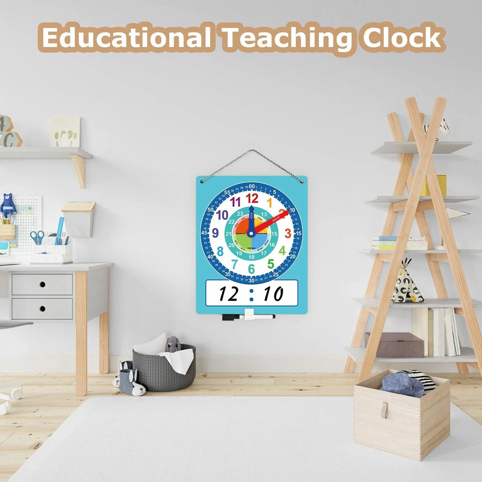 Zegar edukacyjny do nauki czasu dla dzieci 4-8 lat z piórem