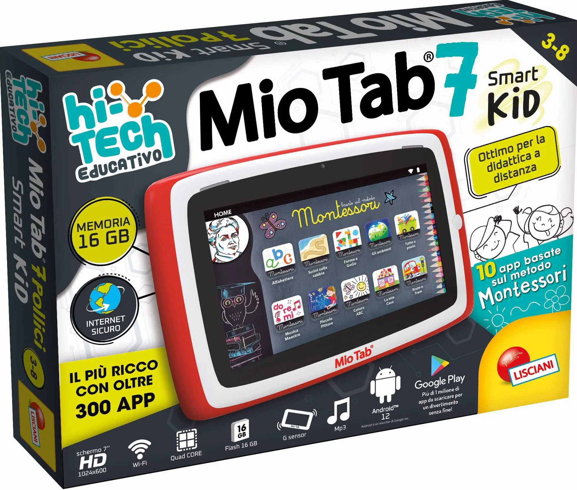LISCIANI-Mio Tab 7 cali Evolution 2022, dzieci w wieku 6-12 lat, pamięć 16 GB, autonomiczne, zdolności sensoryczne, koordynacja ręka-oko, wielokolorowa, 97005