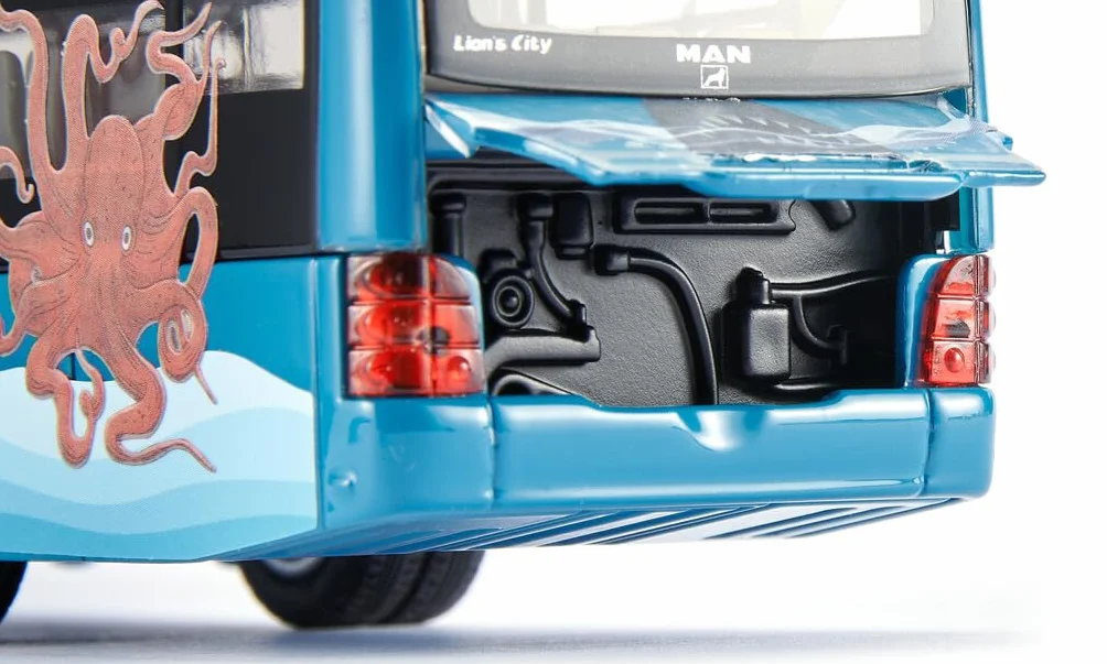 siku 3736, MAN Autobus przegubowy, 1:50, W zestawie 2 arkusze naklejek, Metal/Tworzywo sztuczne, Turkusowy, Zabawkowy model, Gumowe opony, Otwierane drzwi