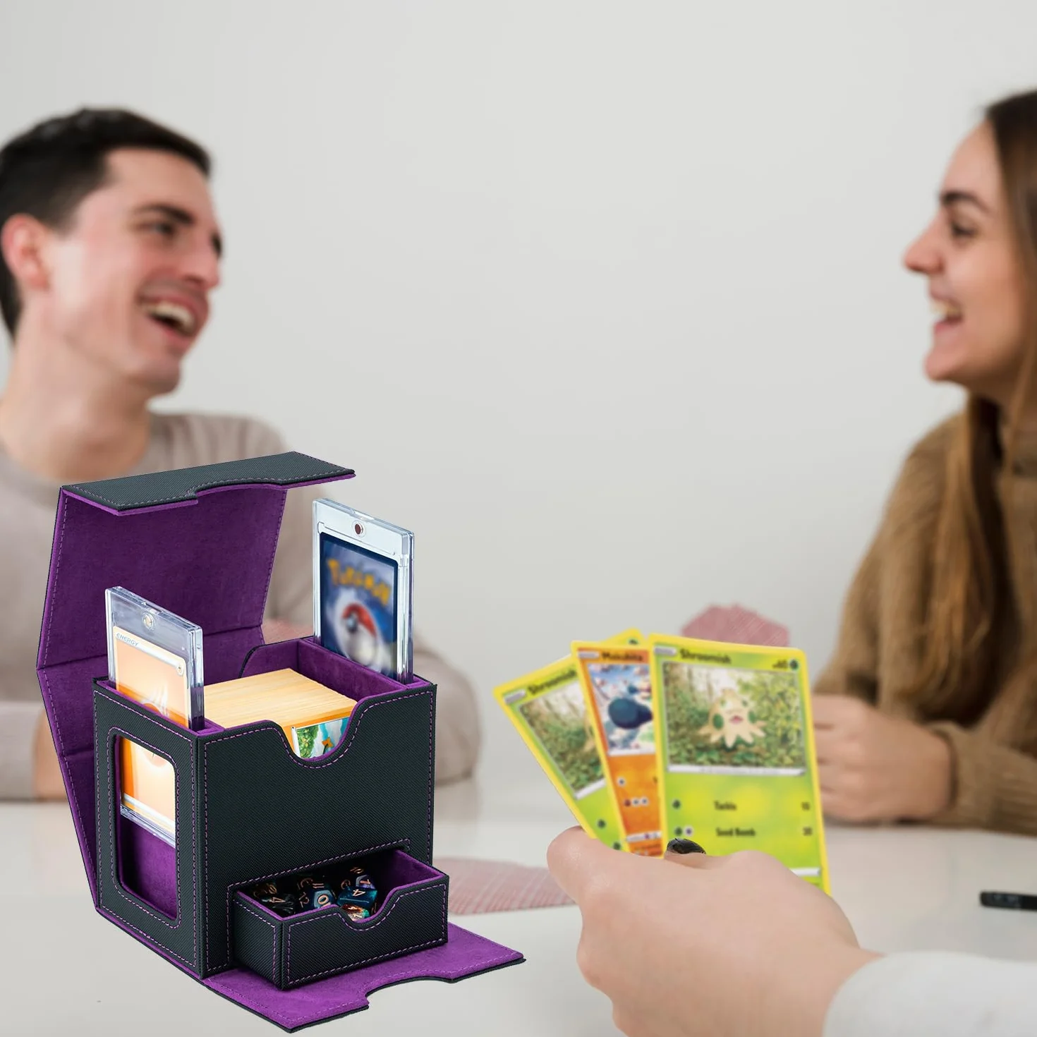 Commander Deck Box do MTG z 2 wyświetlaczami dowódcy, pojemność 180 nowe karty bez rękawów z 1 podajnikiem, pudełko na karty magnetyczne pudełko na karty z magiczną kolekcją TCG-czarny