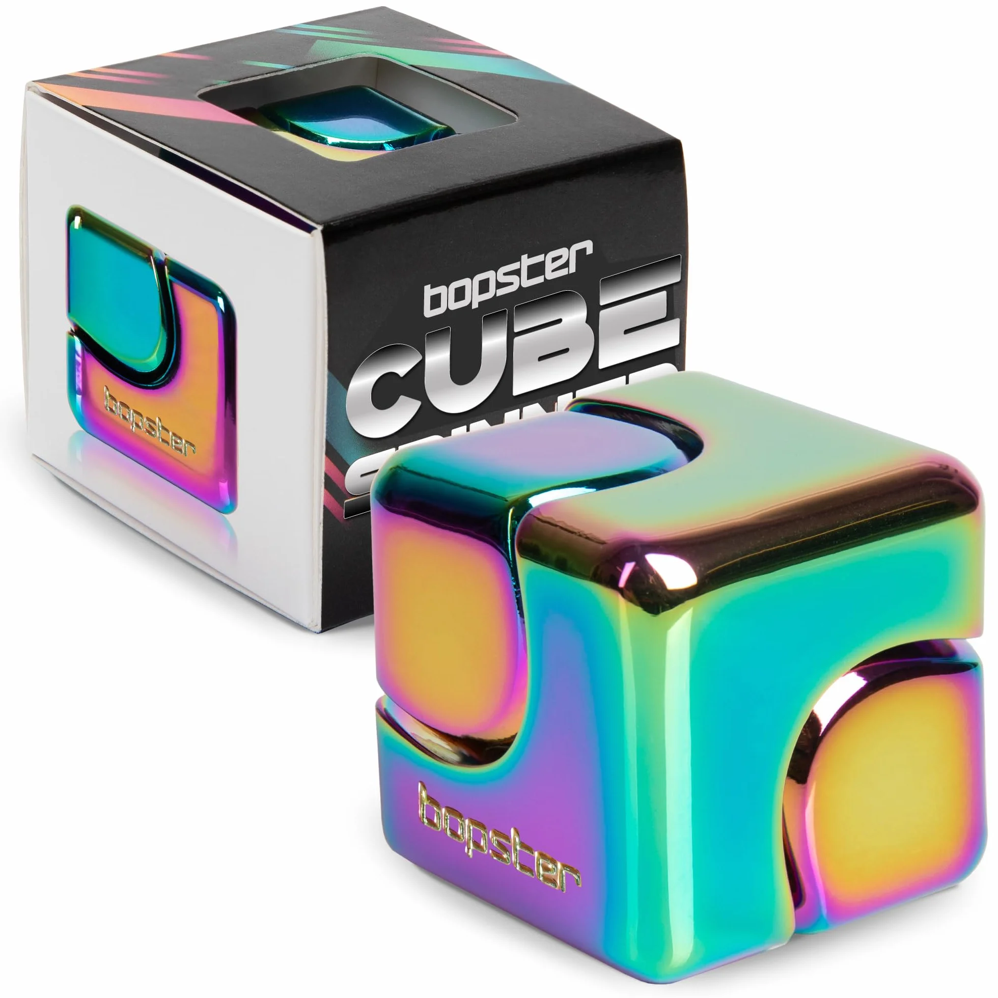 Bopster Fidget Cube Spinner | Anodyzowany metalowy ręczny spinner, zabawka sensoryczna i antystresowa dla dzieci i dorosłych, ADHD, ADD, autyzm, idealny prezent, opalizujący
