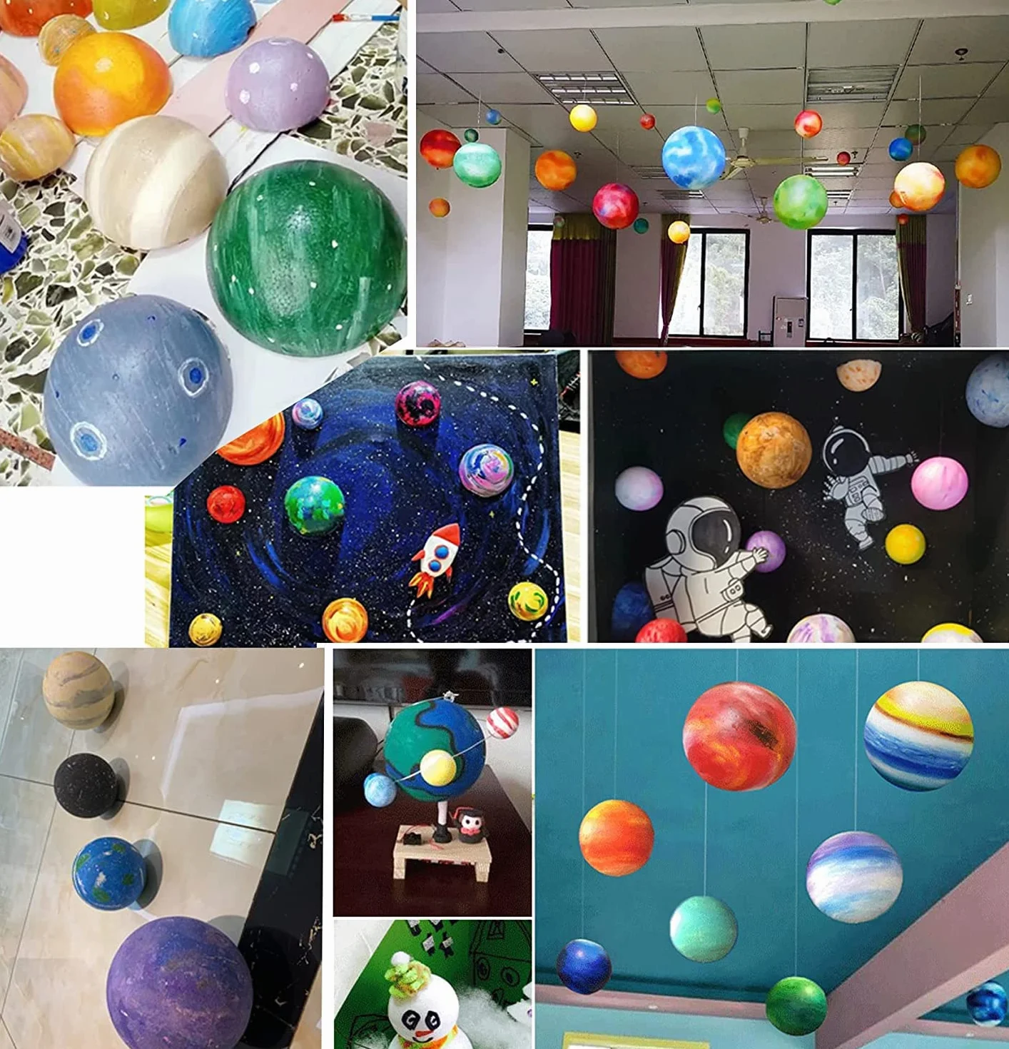 Zestaw modeli układu słonecznego dla dzieci z 14 piłkami piankowymi, 12 patyczkami bambusowymi, 12 kolorowymi pigmentami, 2 pędzlami do malowania do lekcji astronomii i projektów szkolnych