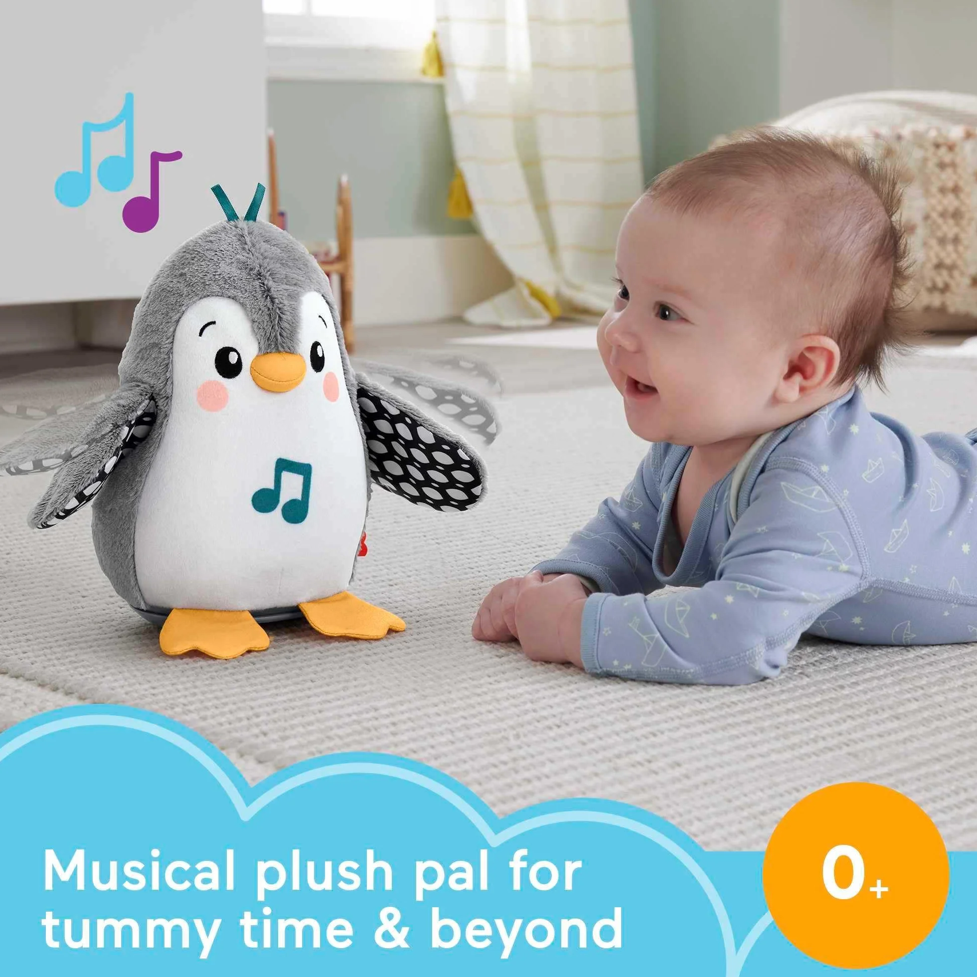 Fisher-Price Muzyczny Pingwinek Kiwaczek – Miękka zabawka dla niemowląt do zabawy, z muzyką oraz ruchami machania skrzydeł oraz kiwania, zabawka sensoryczna dla maluszków HNC10