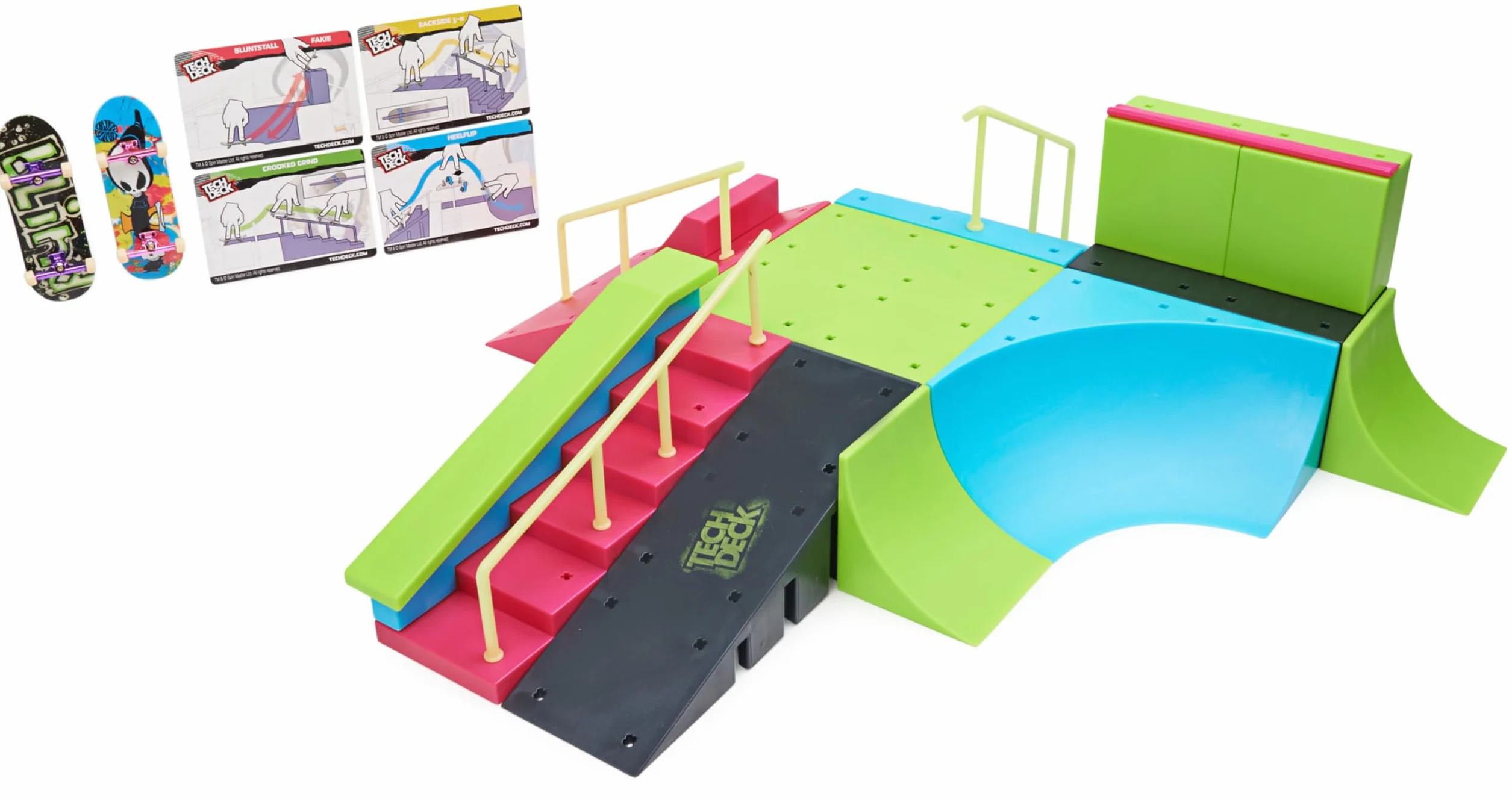 Tech Deck, Neon Mega Park X-Connect Creator, Glow-In-The-Dark zestaw ramp z dwoma palcami, zabawka dla dzieci w wieku 6 lat i więcej