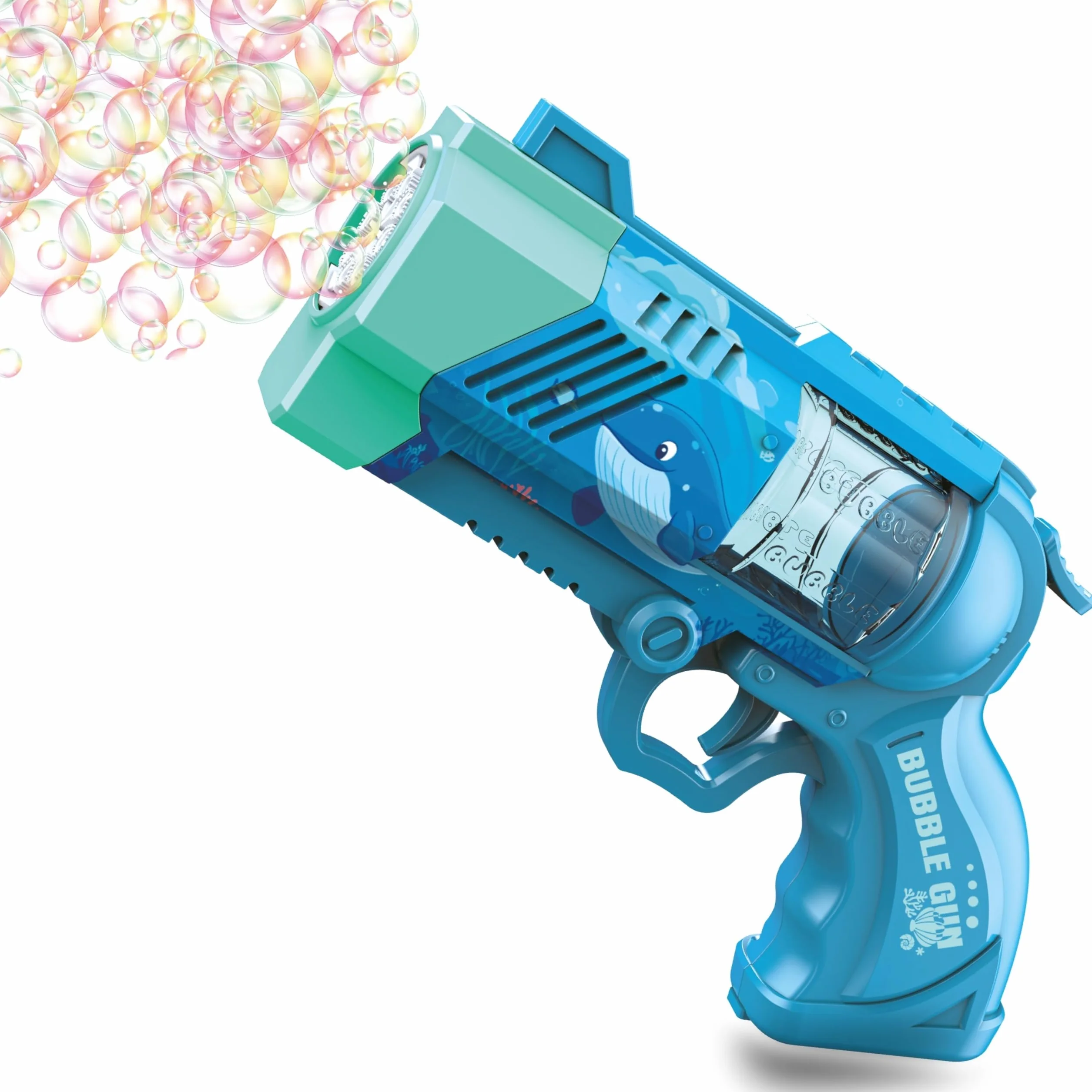 Blubbel Pistolet do Baniek, Maszyna z LED, Zbiornik 80ml, Armata Bańkowa, Powietrzna Bazooka, Prezent dla Dzieci, Na Wesele