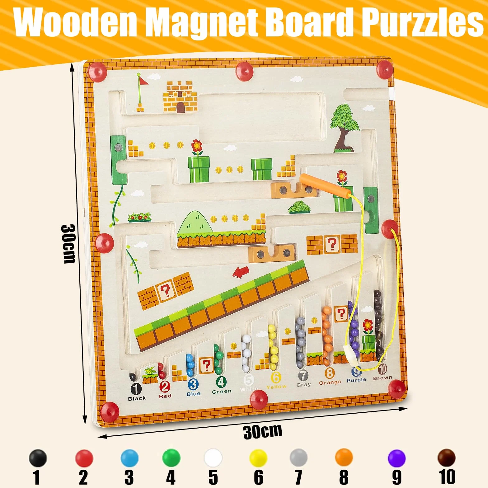 Montessori zabawka od 2, 3, 4, 5, 6 lat, magnetyczna gra labirynt kolory, nauka sortowania, gry dla dzieci od 2 do 6 lat