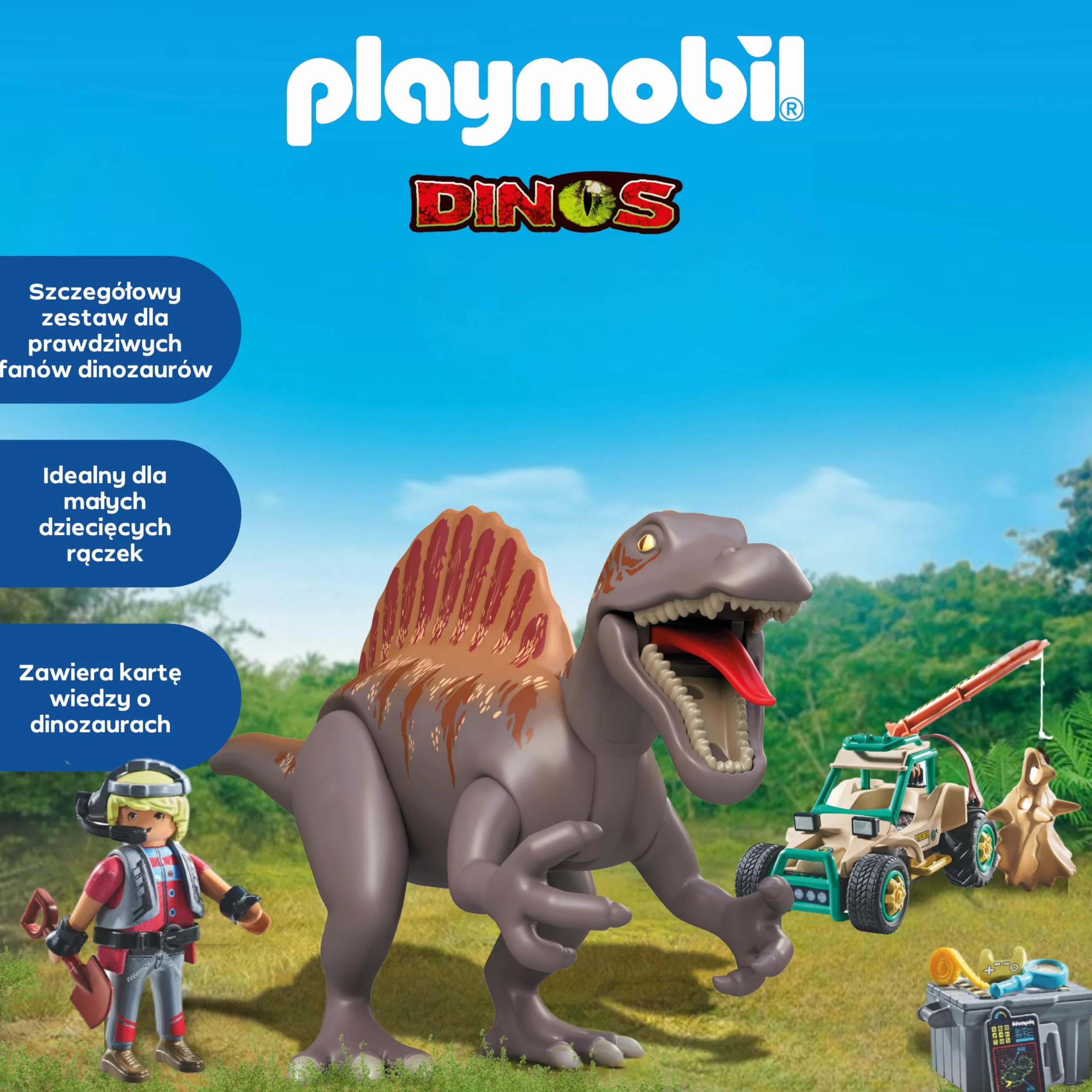 PLAYMOBIL | Dinos | Atak Spinozaura na Wykopaliska Dinozaurów | Zestaw dinozaurów | Zabawka akcji | Zabawka przygoda dla dzieci od 4. roku życia | 71820