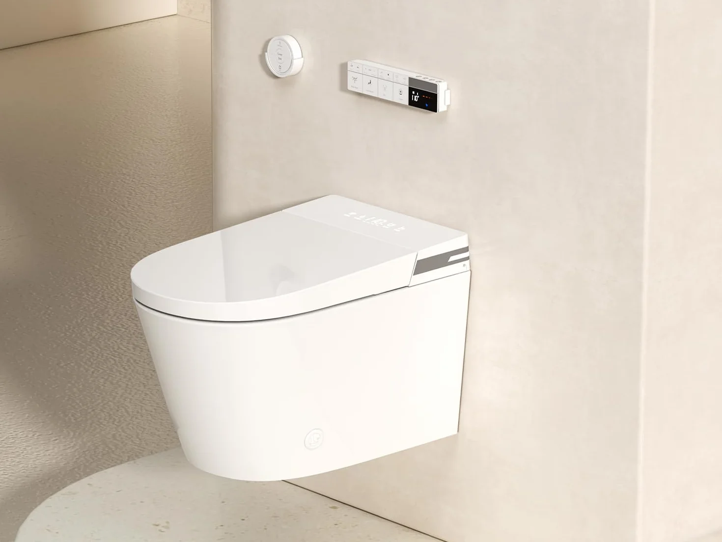 MEJE #T010G Kombinacja ścienna Smart WC z wbudowanym bidetem Podgrzewane siedzisko Suszarka na gorące powietrze Automatyczne otwieranie i zamykanie Zdalne sterowanie Lampka nocna Biała