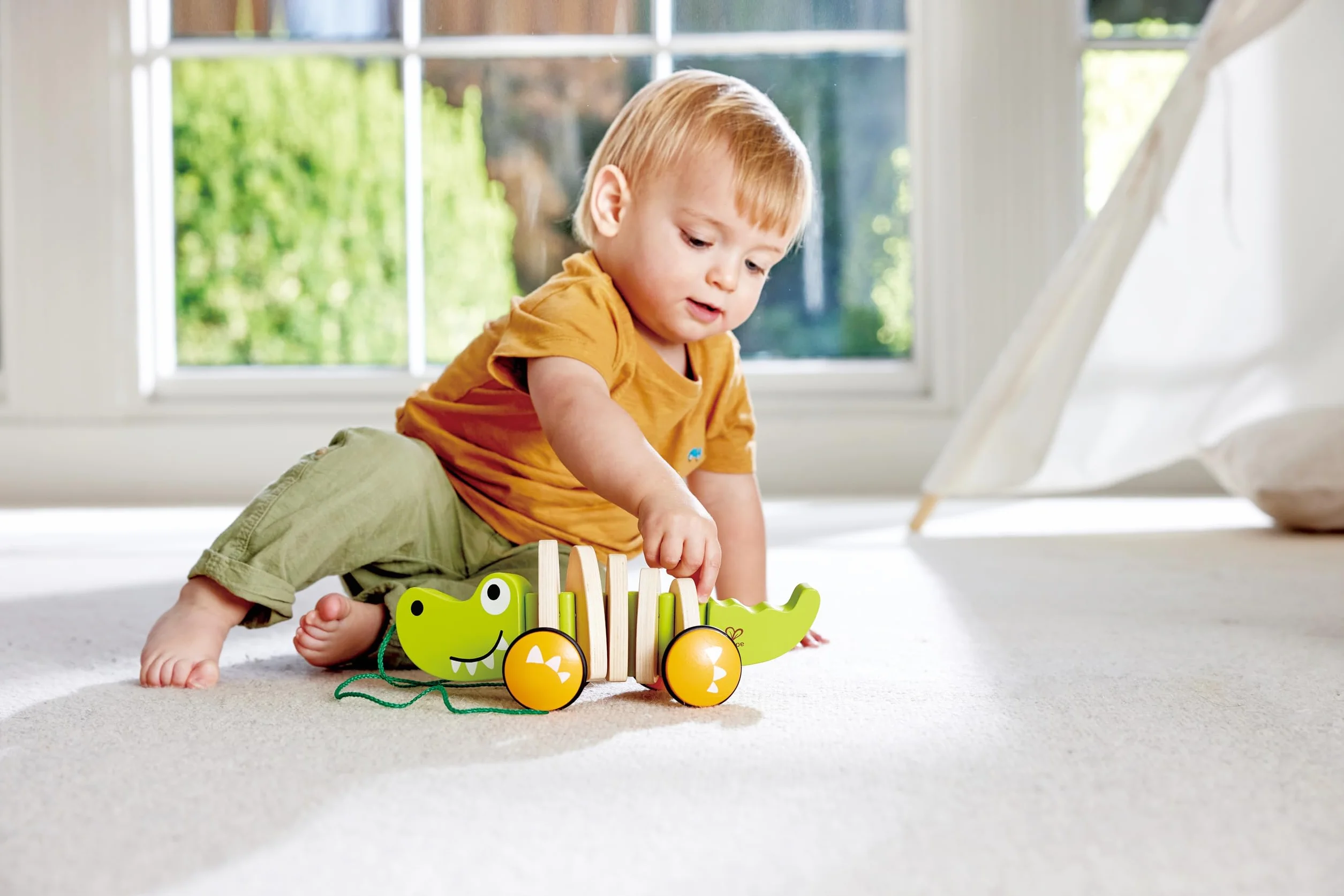 Hape E0348 Walk-A-Long Croc - Pull Along Wooden Crocodile Toy