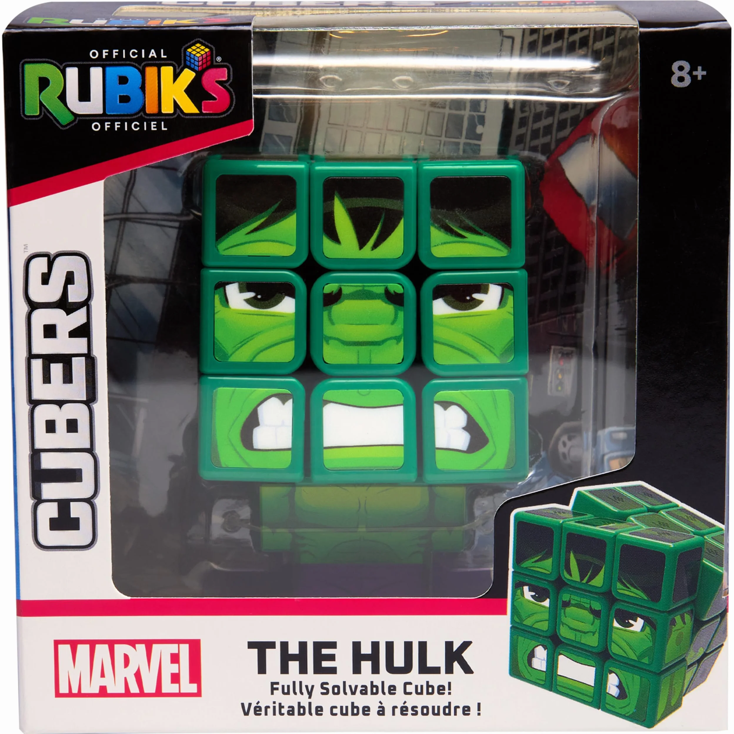 Rubik's Cube, Cubers - Hulk, 3 x 3 Marvel kostka Rubika w stylu Hulk, z fajnymi akcesoriami: korpus, stojak - wyzwanie superbohaterów, od 8 lat
