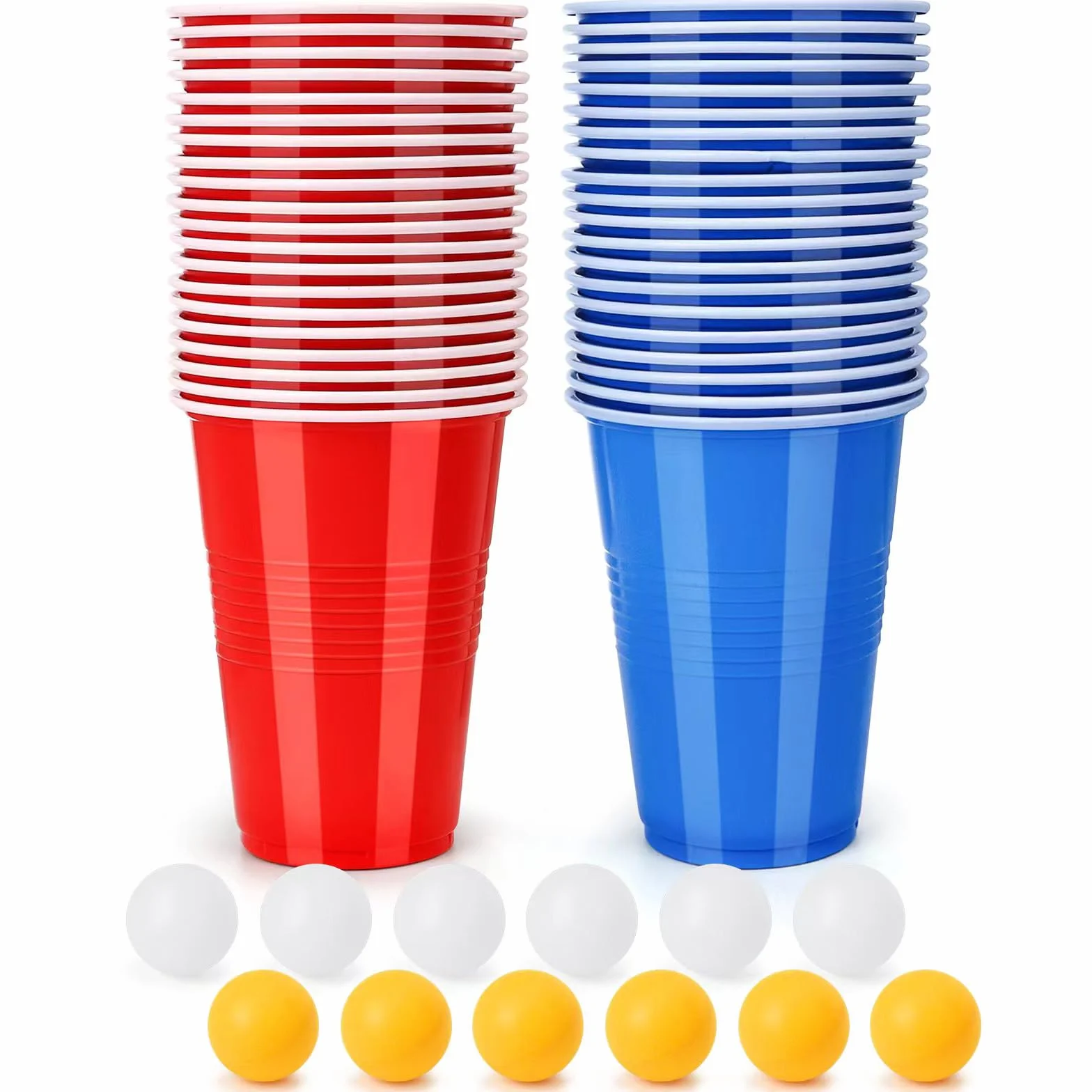 Zestaw kubków do piwnego ponga, 40 kubków (500 ml) + 12 piłeczek do tenisa stołowego, wielokrotnego użytku, czerwone kubki na imprezę, do gier do picia, na kemping, urodziny, wesele