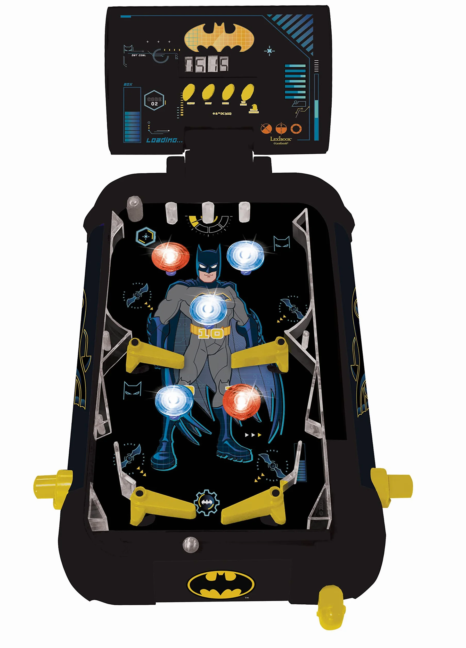 Lexibook JG610BAT Batman Elektroniczna Maszyna do Pinballa, Zabawne Dźwięki i Efekty Świetlne, 5 Przeszkód, Działa z 3 Bateriami Lr14, Czarny, Żółty