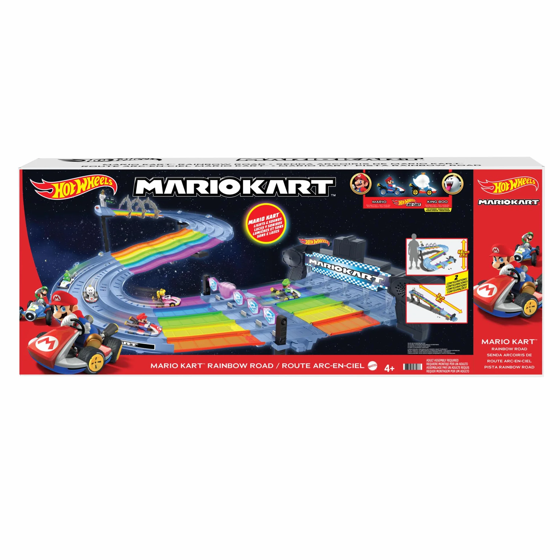 Hot Wheels Tor Wyścigowy Mario Kart Rainbow Boulevard 2,5m 2 pojazdy 1:64