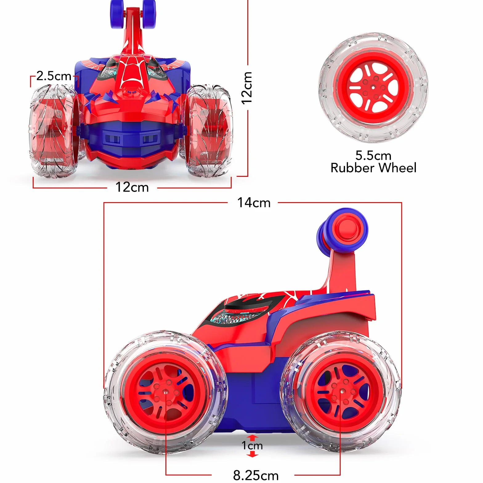 Samochód zdalnie sterowany pająk, sterowanie radiowe 2,4 GHz Monster Truck ze światłami RC samochody zabawki 3 4 5 6 7 8 9 10 lat, zdalnie sterowany samochód 360° urodziny dzieci prezenty świąteczne