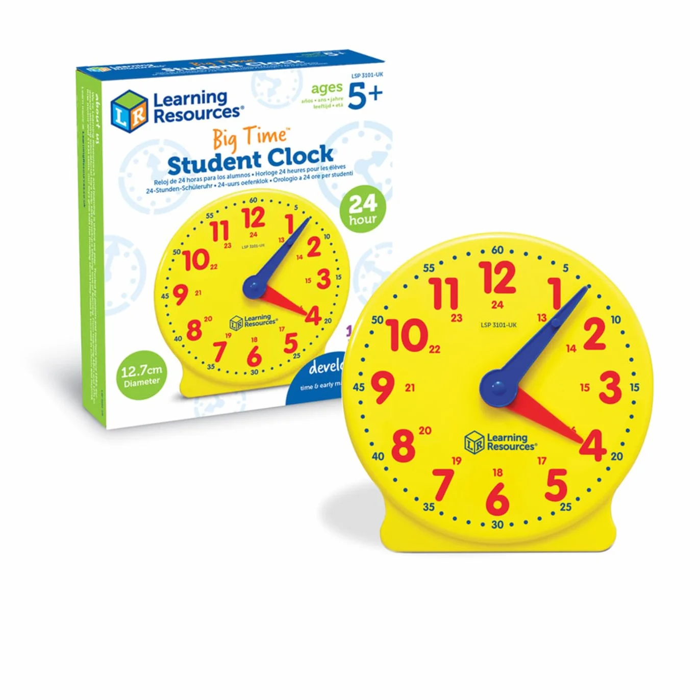 Learning Resources LSP3101-UK duży 24-godzinny student, manipulacje matematyczne do mówienia czasu, zegar analogowy do nauki dzieci, jeden rozmiar