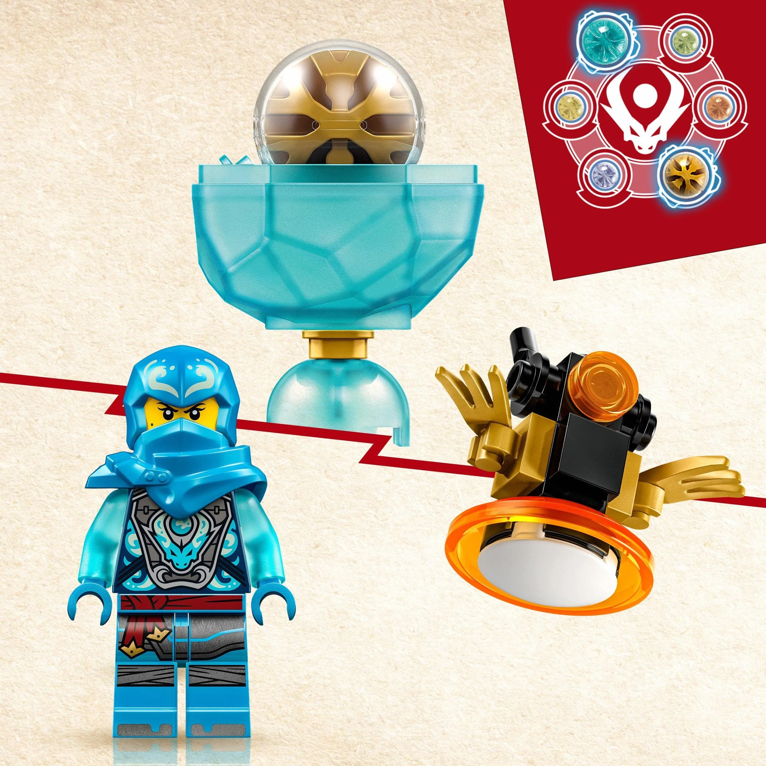 LEGO 71778 NINJAGO Smocza moc Nyi — driftowanie spinjitzu, zabawka kolekcjonerska ninja dla dzieci w wieku od 6 lat, wirujący zestaw z minifigurą Nyi do wykonywania sztuczek, pomysł na mały prezent