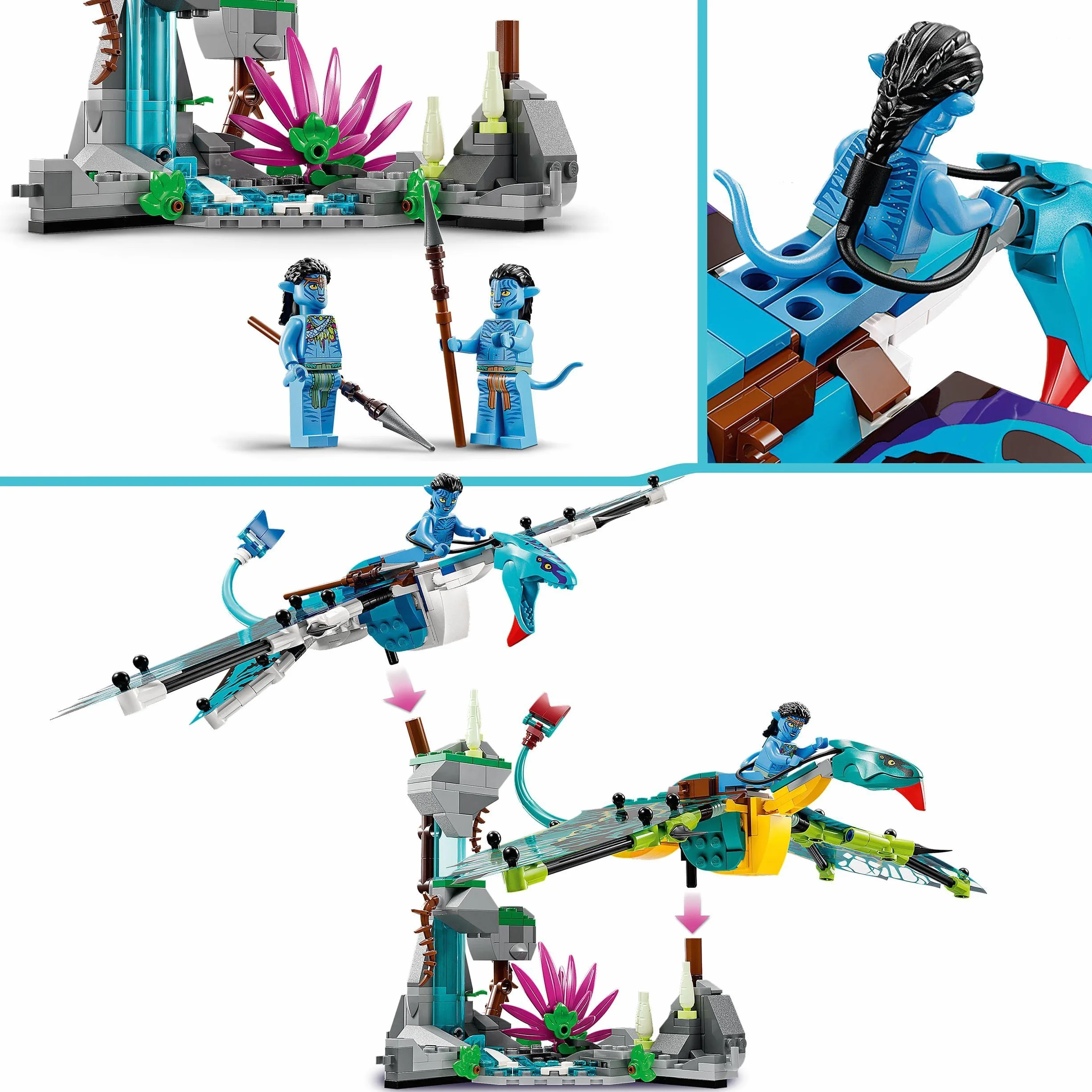 LEGO Avatar Pierwszy lot na zmorze Jake’a i Neytiri, zestaw z filmu „Avatar” z 2 figurkam zmór do zbudowania z ruchomymi, foliowymi skrzydłami, zabawka dla dziecka i prezent dla 9-latka, 75572