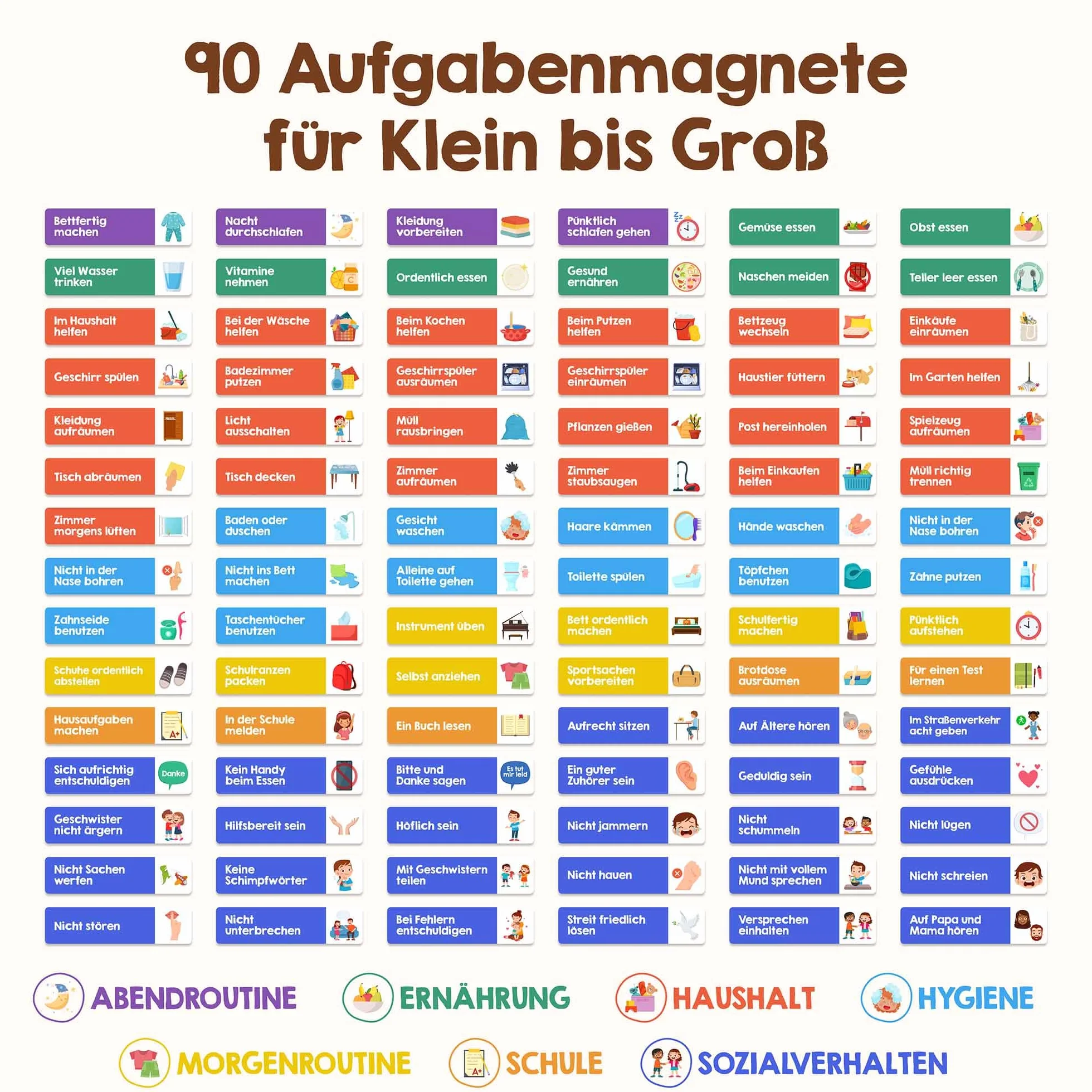 Edubini Tablica nagród dla dzieci - [100 misji, 350 magnesów] - System nagród odpowiedzialnych - tablica magnetyczna Montessori, planer tygodniowy dla dzieci, pomoc ADDHS - w zestawie torba, długopis