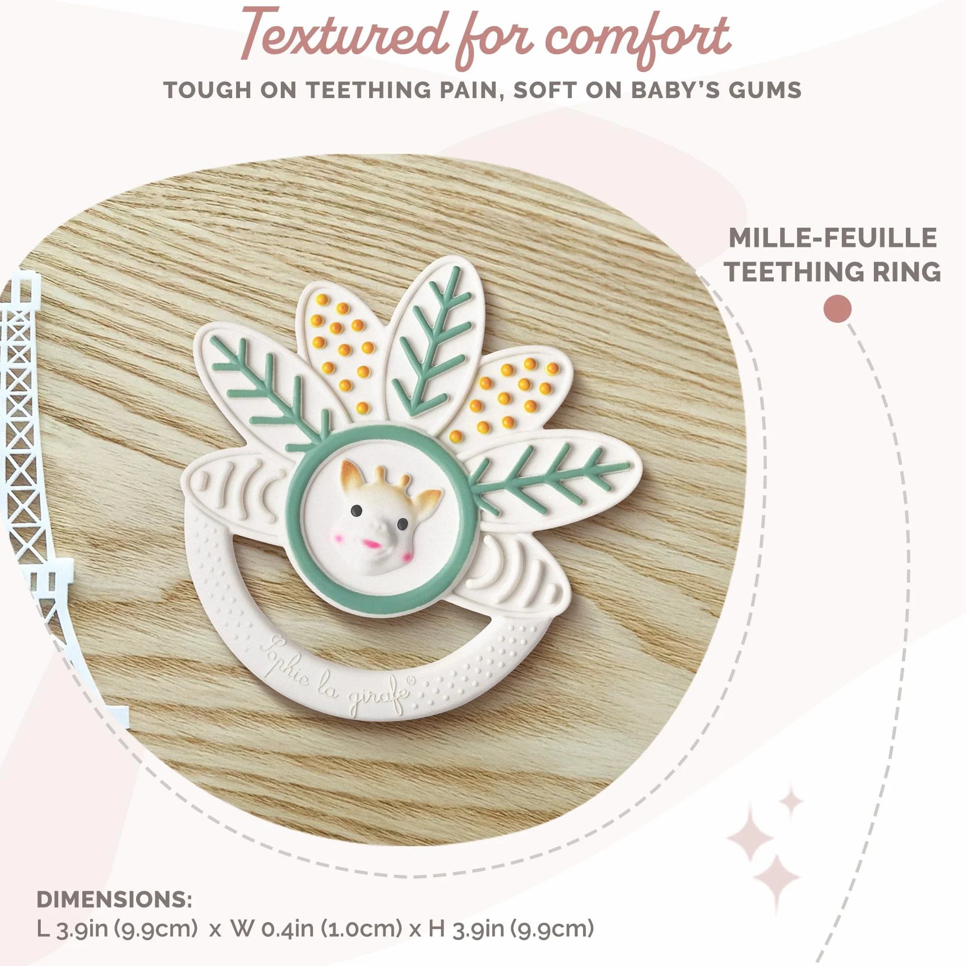 Sophie la Girafe - Pierścień Dention Mille Leaf Sophie la Girafe - Zabawka do gryzienia - Guma - Różne tekstury - Dla dzieci od 0 miesięcy