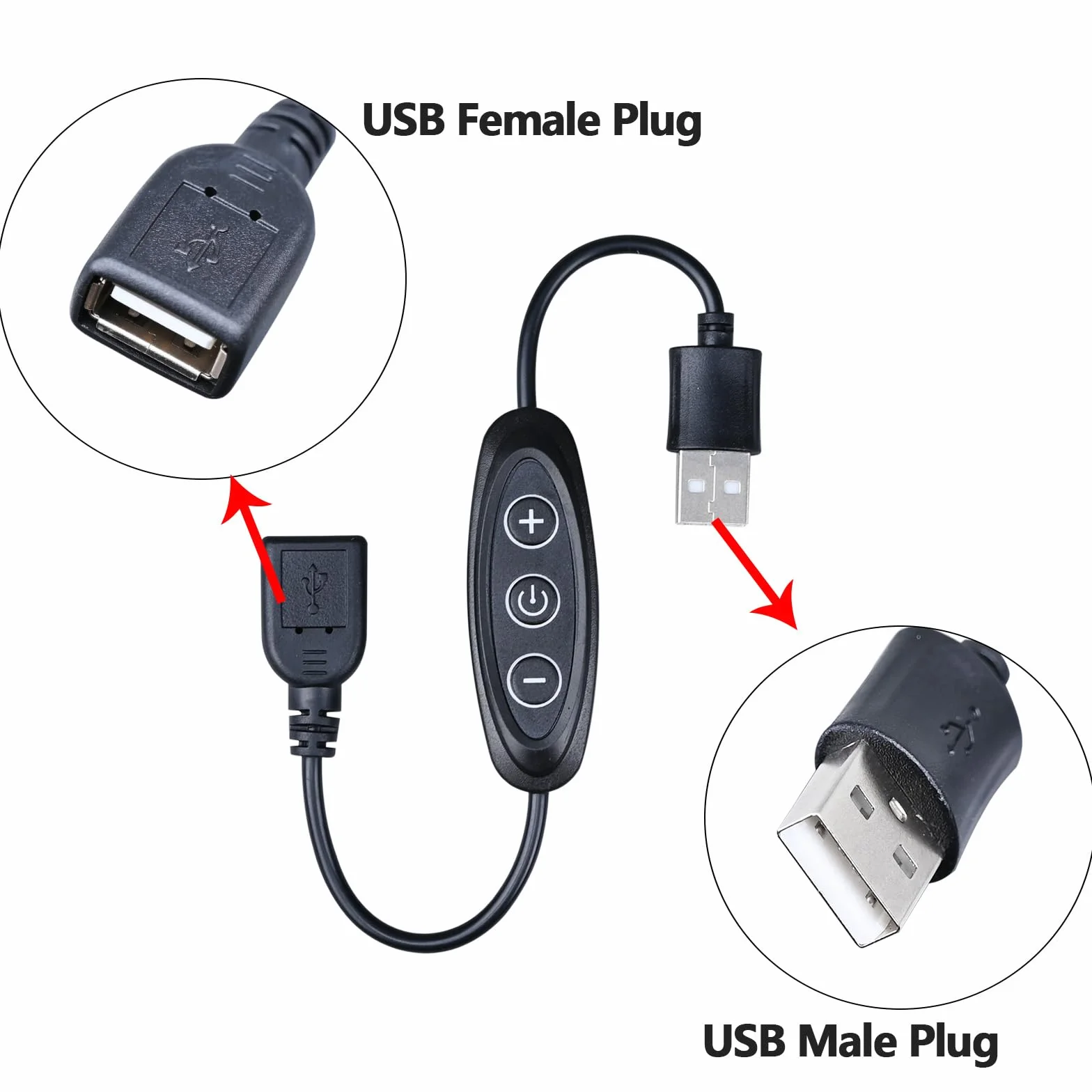 GOMING Przełącznik ściemniacza USB 5V Kobieta do Mężczyzny 10 Poziomów Jasności do Monochromatycznej Taśmy LED USB 5V (2 szt)