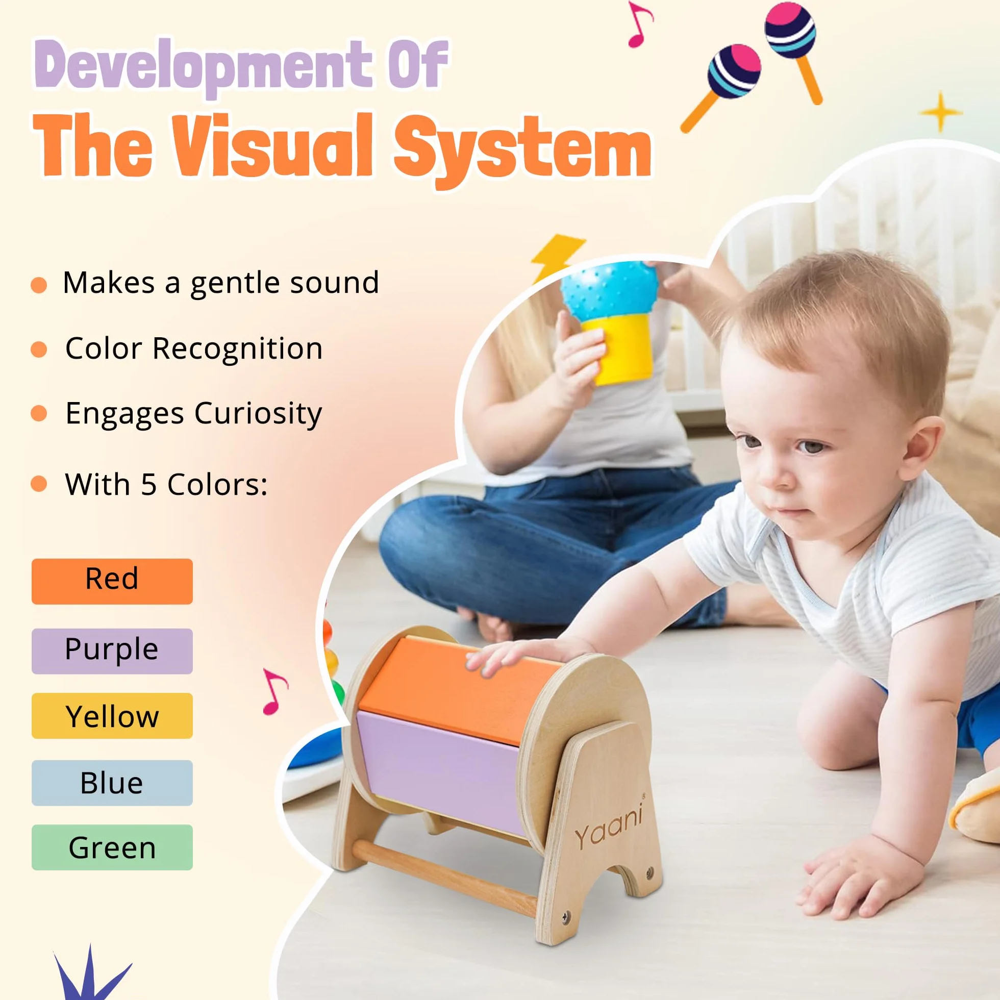 YAANI Montessori Spinning Drum Montessori zabawka dla niemowląt w wieku 6-12 miesięcy, 1 rok, małe dzieci, najlepszy pomysł na prezent