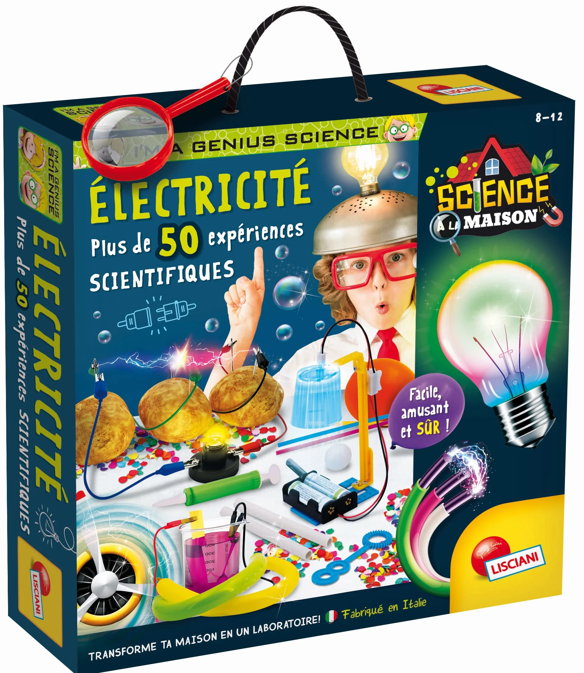 LISCIANI - I'm A Genius ELECTRICITE - Ponad 50 eksperymentów naukowych na temat elektryczności - Zestaw naukowy - Gra edukacyjna dla dzieci w wieku 7, 8,10,12 lat