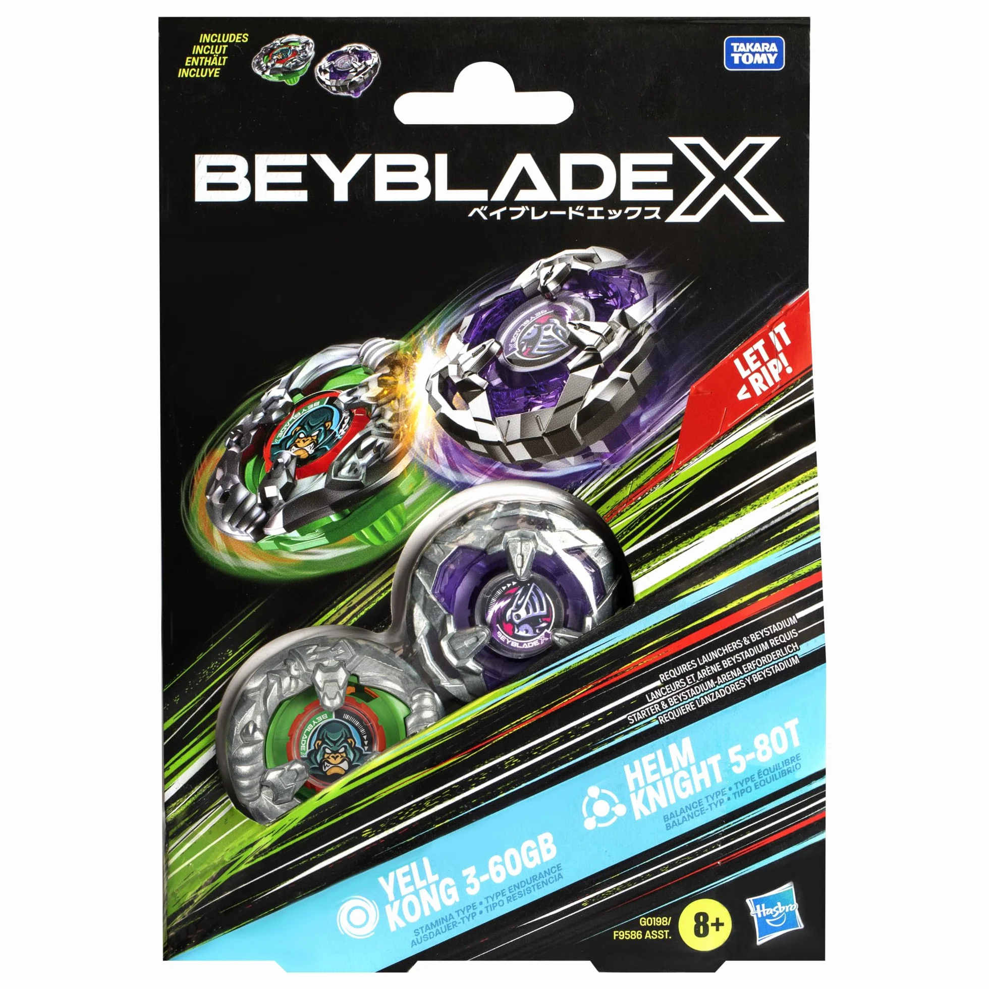 Beyblade X Yell Kong 3-60 GB i Helm Knight 5-80T top dwupak zestaw, zabawki spinningowe dla dzieci 8+