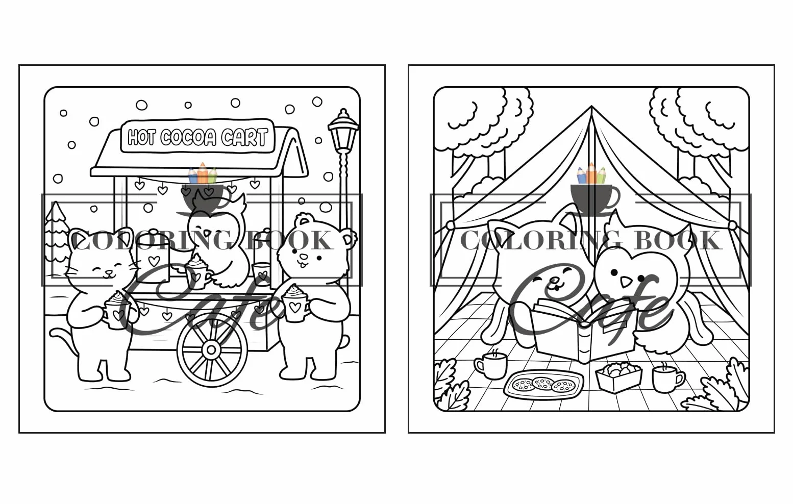 Paws & Hearts: Coloring Book for Adults & Teens Featuring Cozy Love Scenes with Adorable Animal Characters