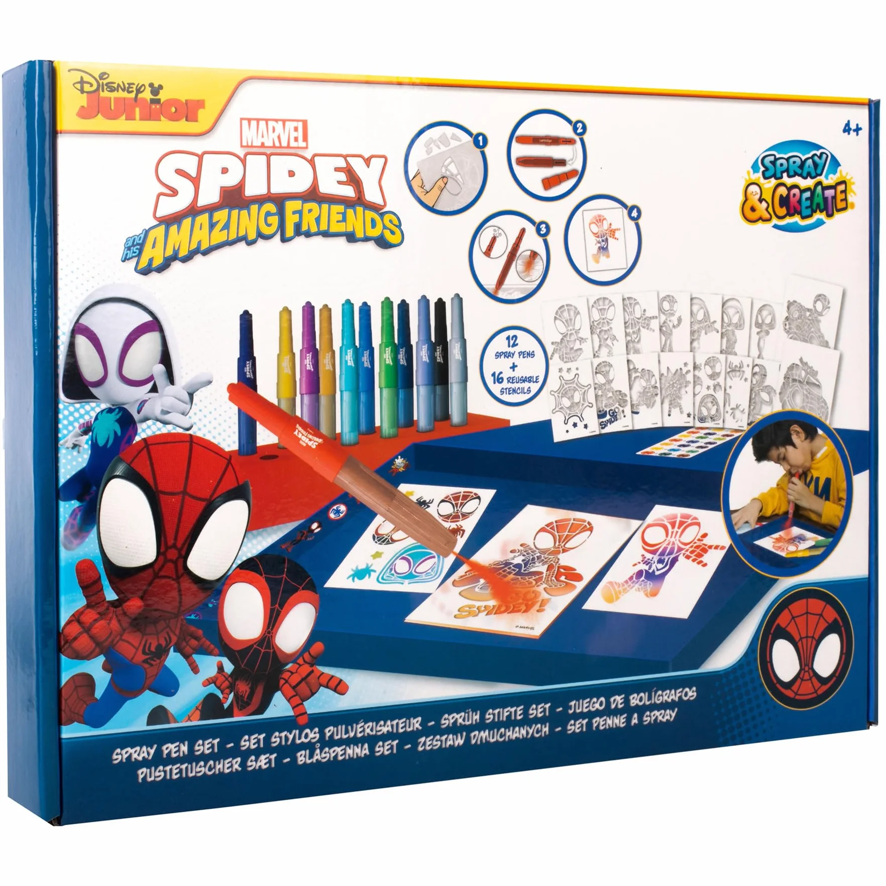 Disney - Marvel - Spidey and his Amazing Friends - zestaw pisaków w sprayu - kolorowe pisaki dla dzieci - zestaw do kolorowania z kredkami i koloryzującymi stronami