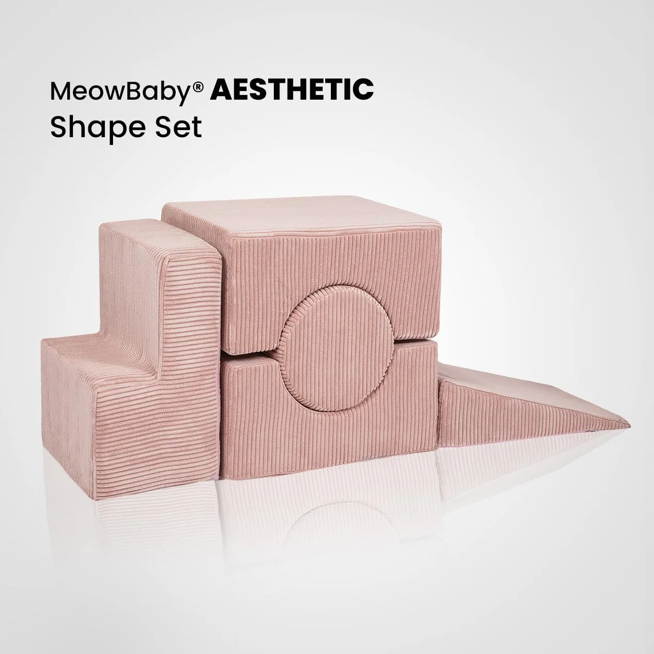 MEOWBABY 4-Elements Soft Foam Blocks Playset - Plac zabaw dla niemowląt i małych dzieci, klocki wspinaczkowe, Kord, Ecru