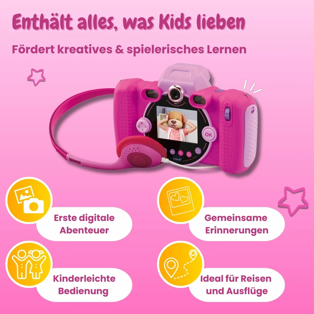 VTech KidiZoom Duo FX w kolorze różowym – wytrzymały aparat cyfrowy z kreatywnymi aplikacjami i funkcjami gry – dla dzieci w wieku 4-10 lat