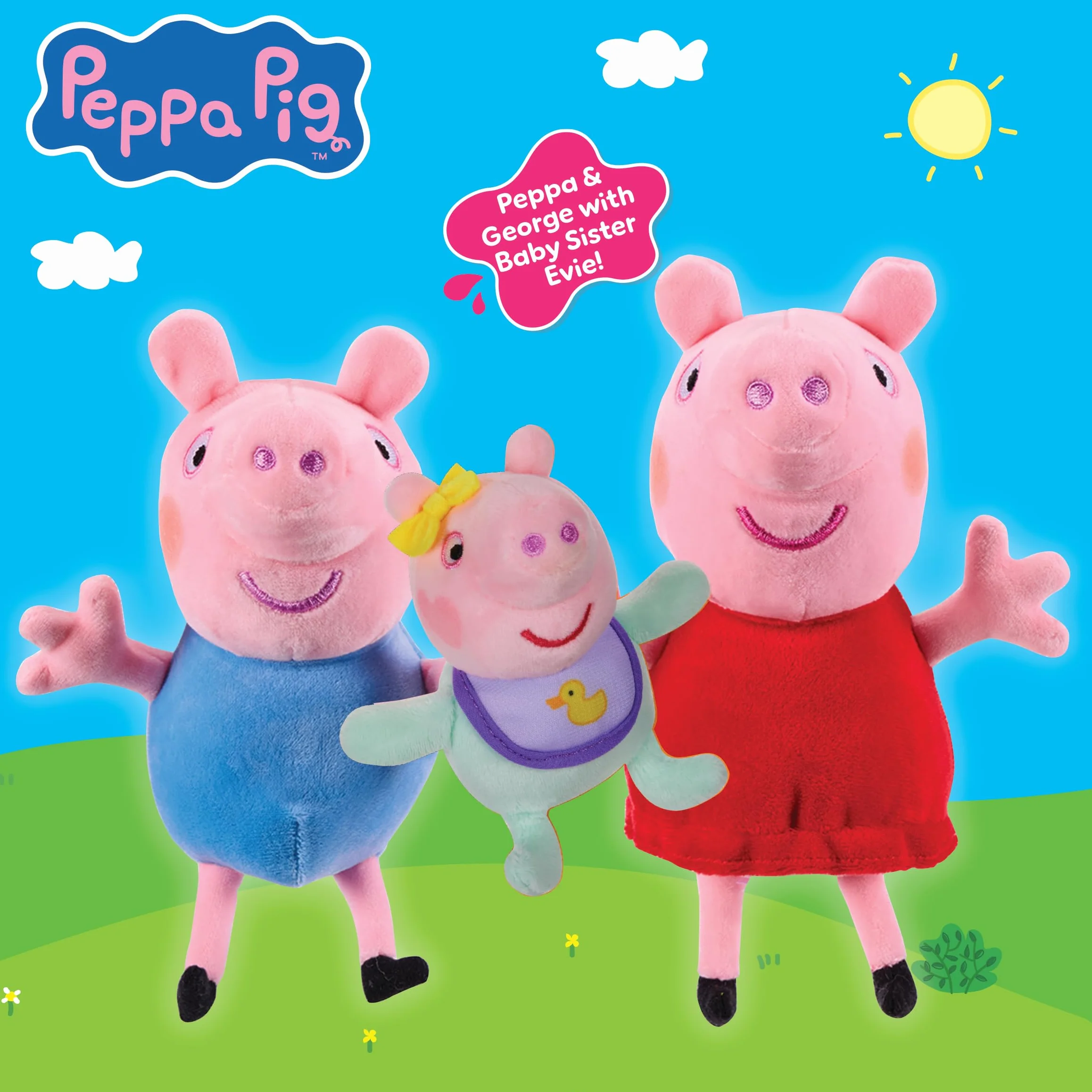 Peppa Pig 3-Pack Plsuhies - Peppa with Little Brother George and Baby Sister Evie - Stuffed Animal Pre-school Toys