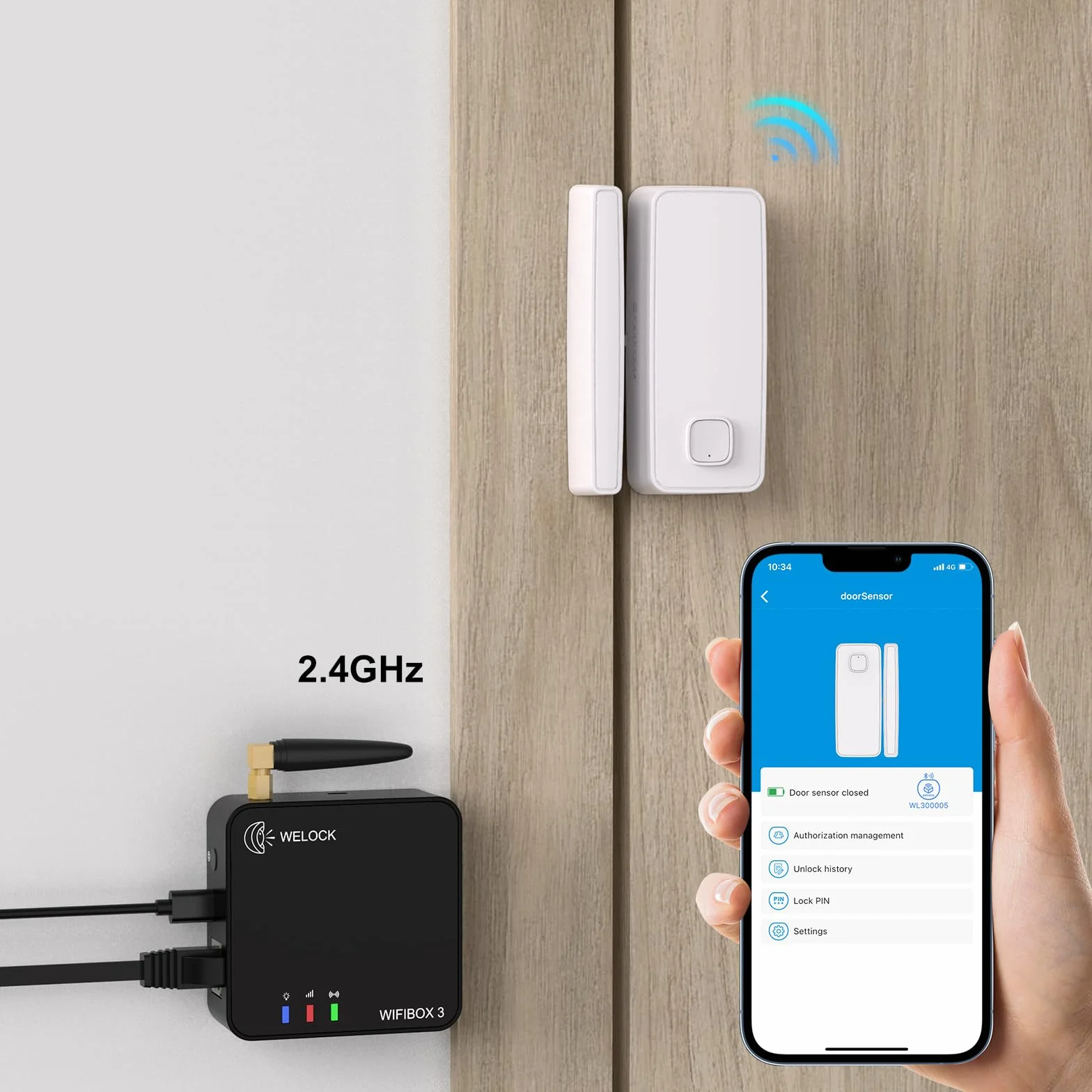Welock DS1BT 2 czujnik drzwiowy WIFIBOX3 kombinatoryczny do drzwi Welock elektroniczny zamek do drzwi, komunikaty, drzwi otwarte i zamknięte na odległość, kolor biały, akcesoria Bluetooth do