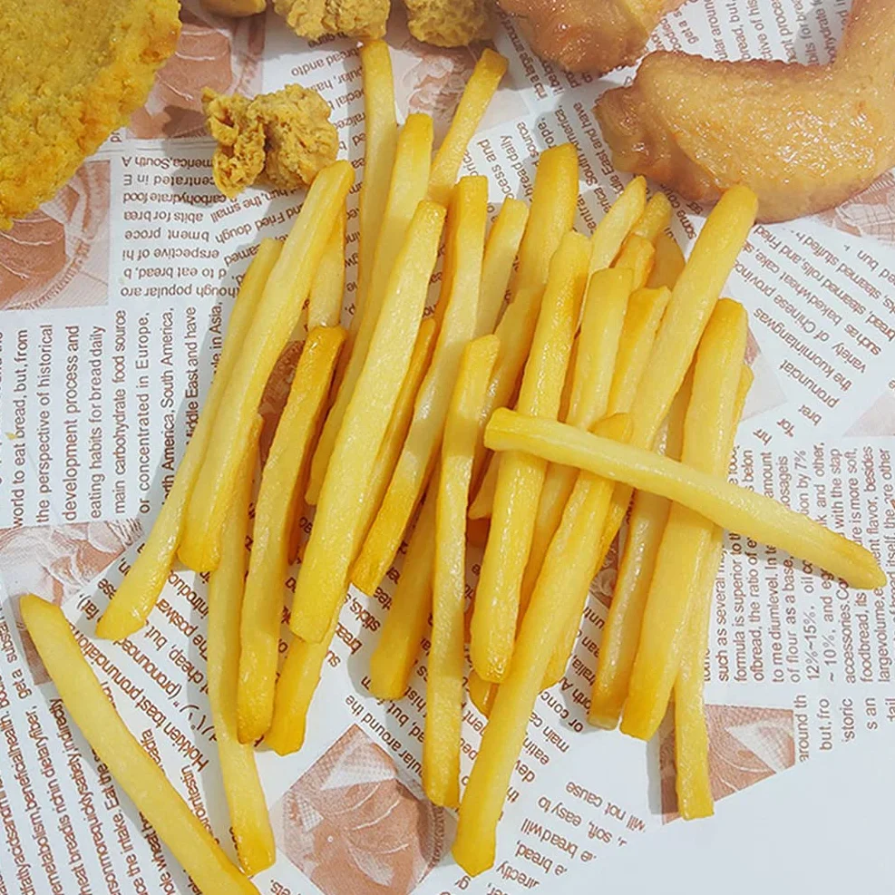 NUOBESTY 30 sztuk sztucznych frytek, symulacja fast food, sztuczna żywność, model realistyczny, francuskie frytki, do kuchni, zabawek, dekoracji
