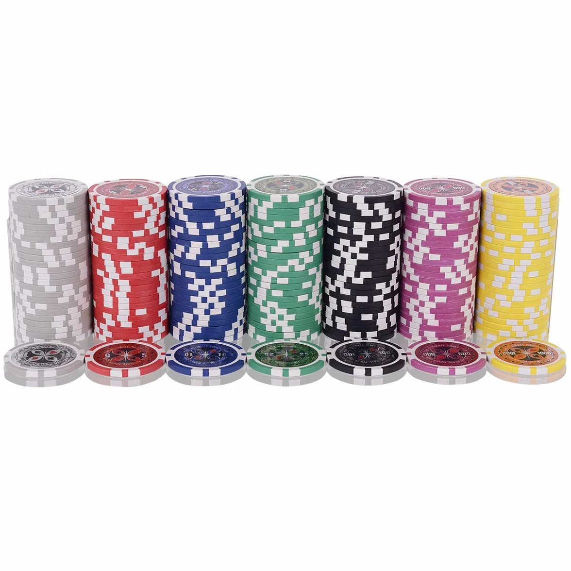 COSTWAY Zestaw żetonów pokerowych z 300szt laserowych żetonów (11,5 grama), karty pokerowe, 5 kości, aluminiowe etui do Texas Holdem, Blackjack, Roulette