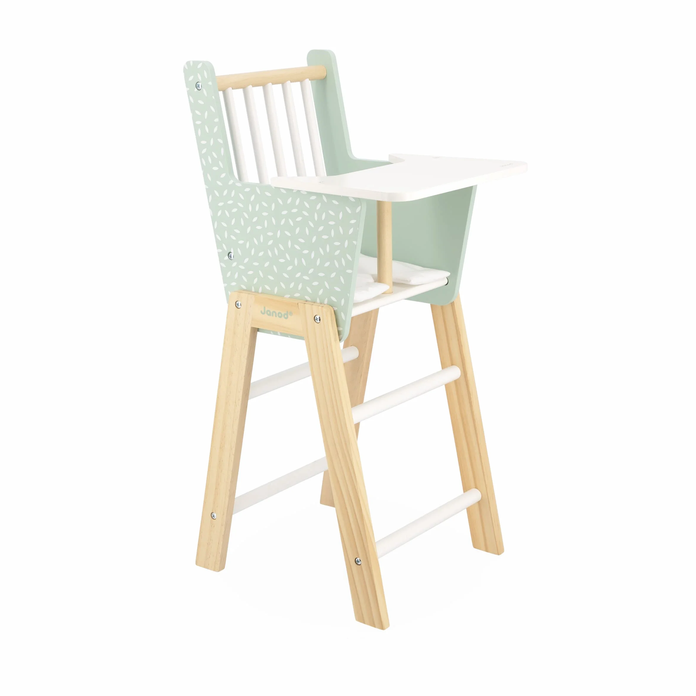 JANOD Zen Drewniany Wysokie krzesełko FSC-zabawka imitacja - akcesoria dla psi i lalki do 42 cm - od 3 lat, J05901, zielony, 22,5 x 28 x 53