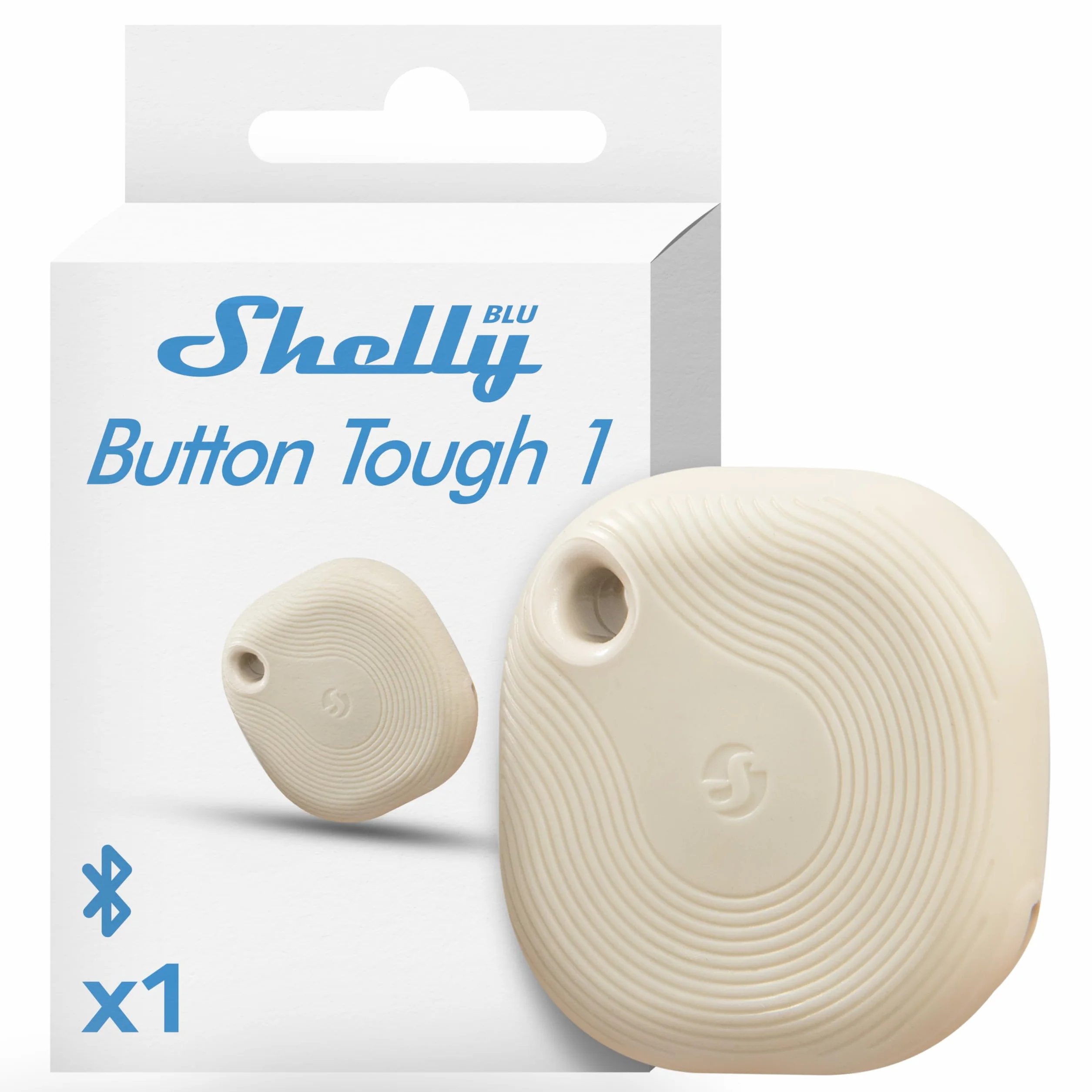 Shelly BLU Button Tough 1 Ivory - Inteligentny Przycisk Bluetooth, Automatyka Domowa, Certyfikat IP54, Szeroki Zasięg (10-30m), Do 4 Predefiniowanych Kliknięć, Powiadomienia, Home Assistant
