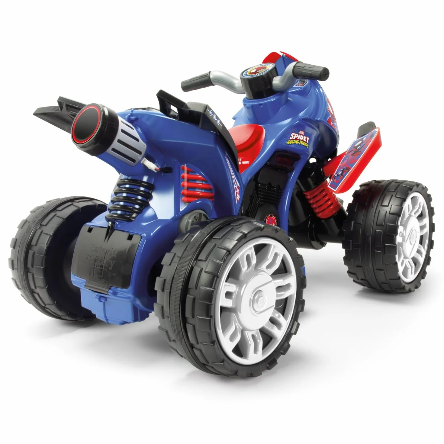 INJUSA - Quad elektryczny The Beast Spiderman, dla dzieci od 2 do 4 lat, akumulator 12 V, pedał przyspieszenia, bieg wsteczny i plastikowe koła, maksymalna prędkość 6 km/h, kolor niebieski