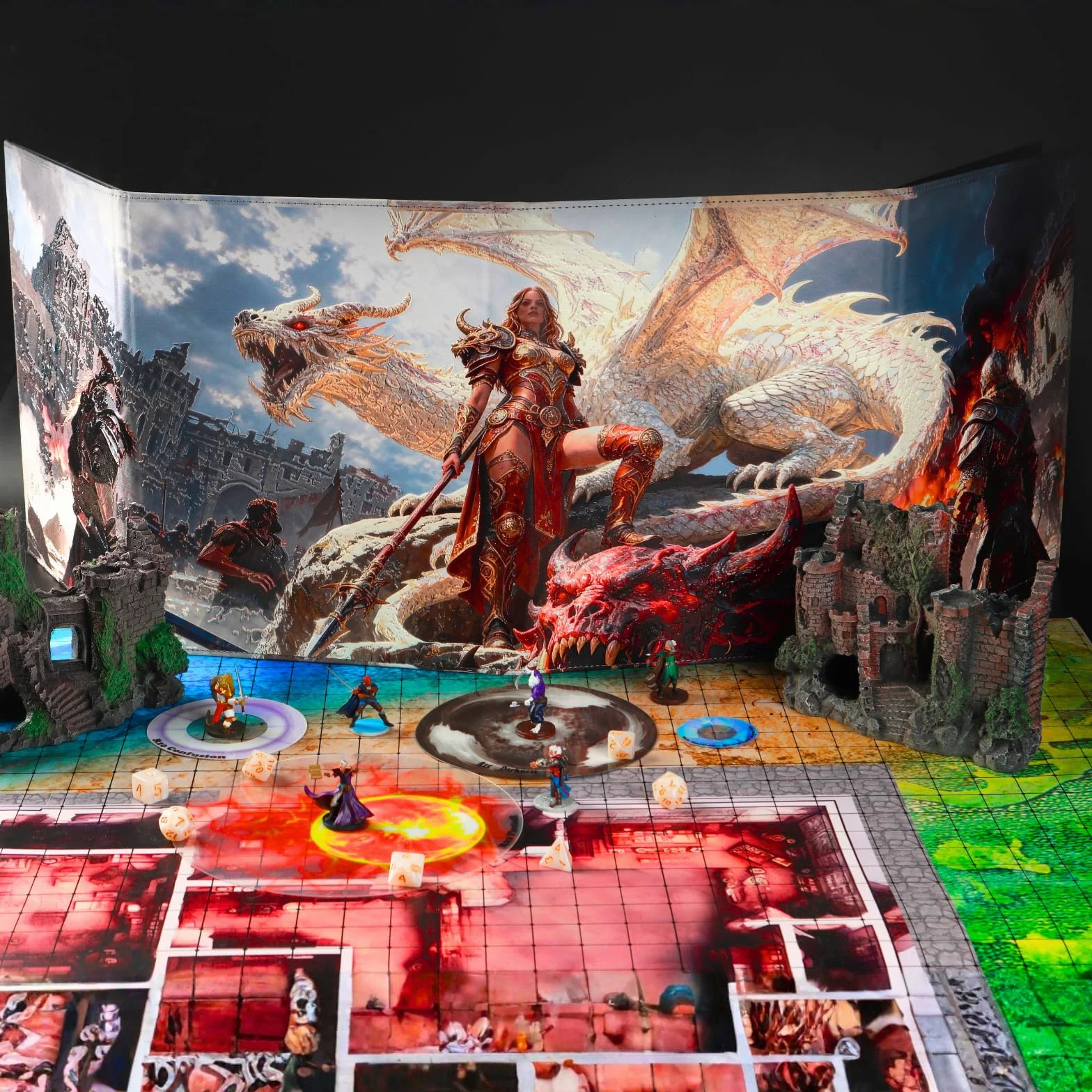 DND 5e DM ekran 8-panelowy sztuczna skóra deluxe z kołyszącymi się kieszeniami na mokro i Dungeon Master Cheat Sheets Dungeons and Dragons GM Terrain Accessories D&D prezent dla mistrzów gier TTRPG