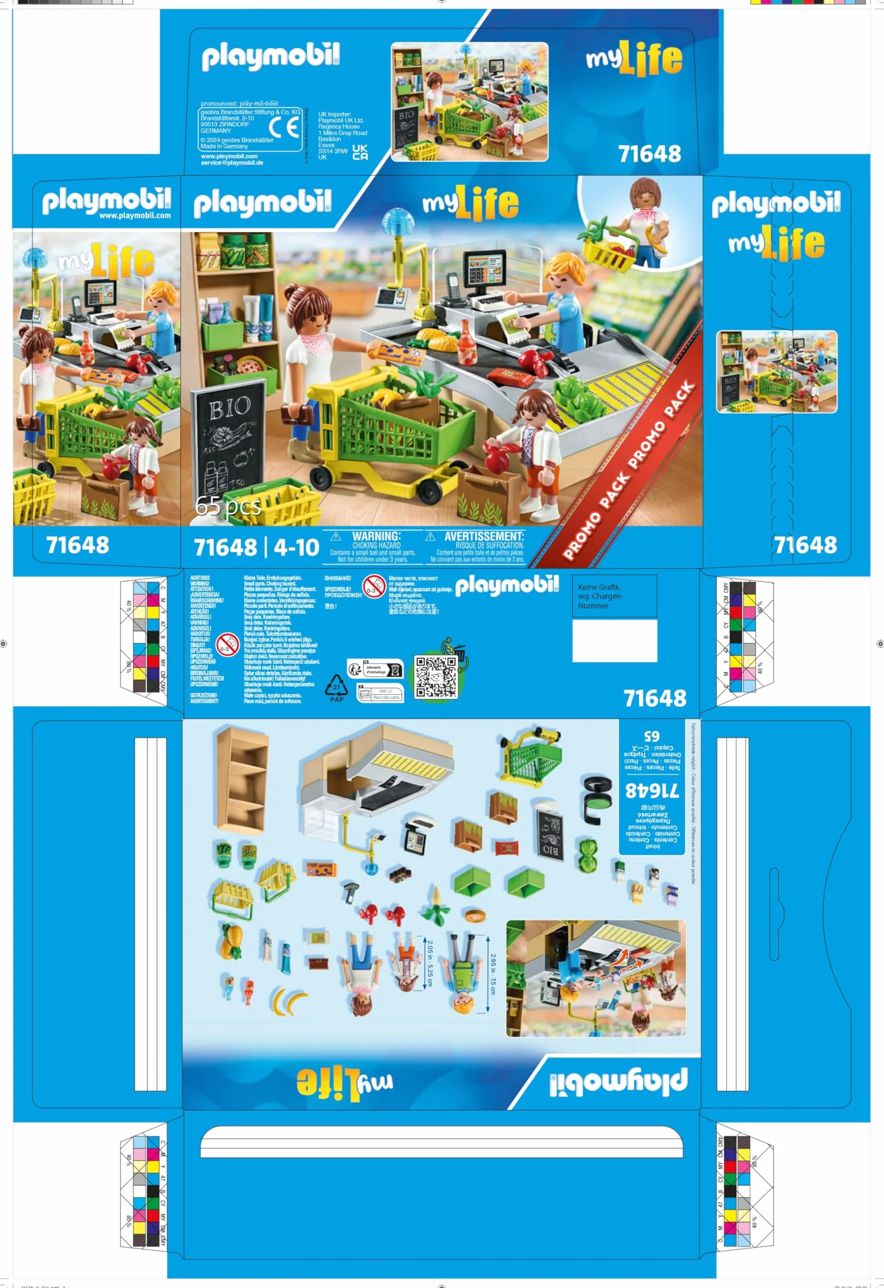 PLAYMOBIL MyLife Promo Pack 71648 Ekologiczny supermarket, zestaw z serii Promo Packs, w zestawie kasa sklepowa z taśmą, wózek na zakupy oraz trzy figurki, zestaw odpowiedni dla dzieci od 4 roku życia