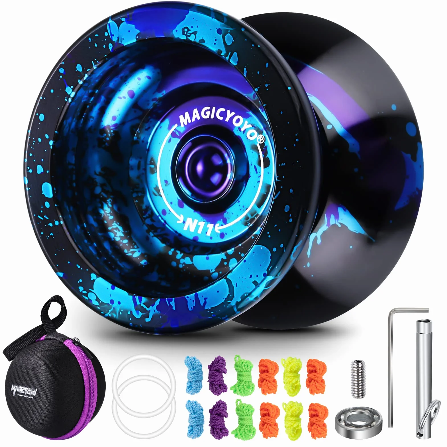 MAGICYOYO N11 Yo-Yo Profesjonalne niereaktywne, stop metalu YoYo dla początkujących + łożysko płaskie + wał + narzędzie do demontażu łożysk + torba do przechowywania Yo-Yo + 12 strun