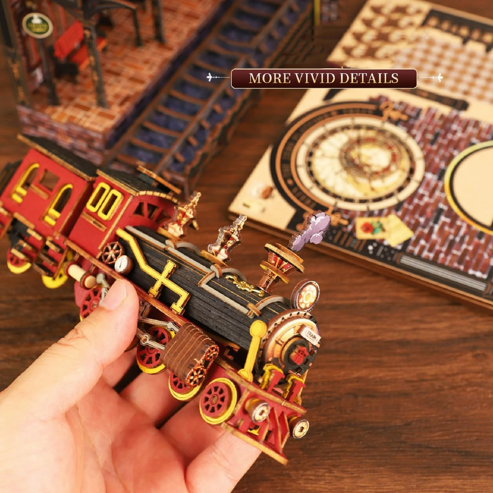 Drewniany zestaw kącika książek 3D puzzle podpórka na książki z LED miniaturowy domek steampunk