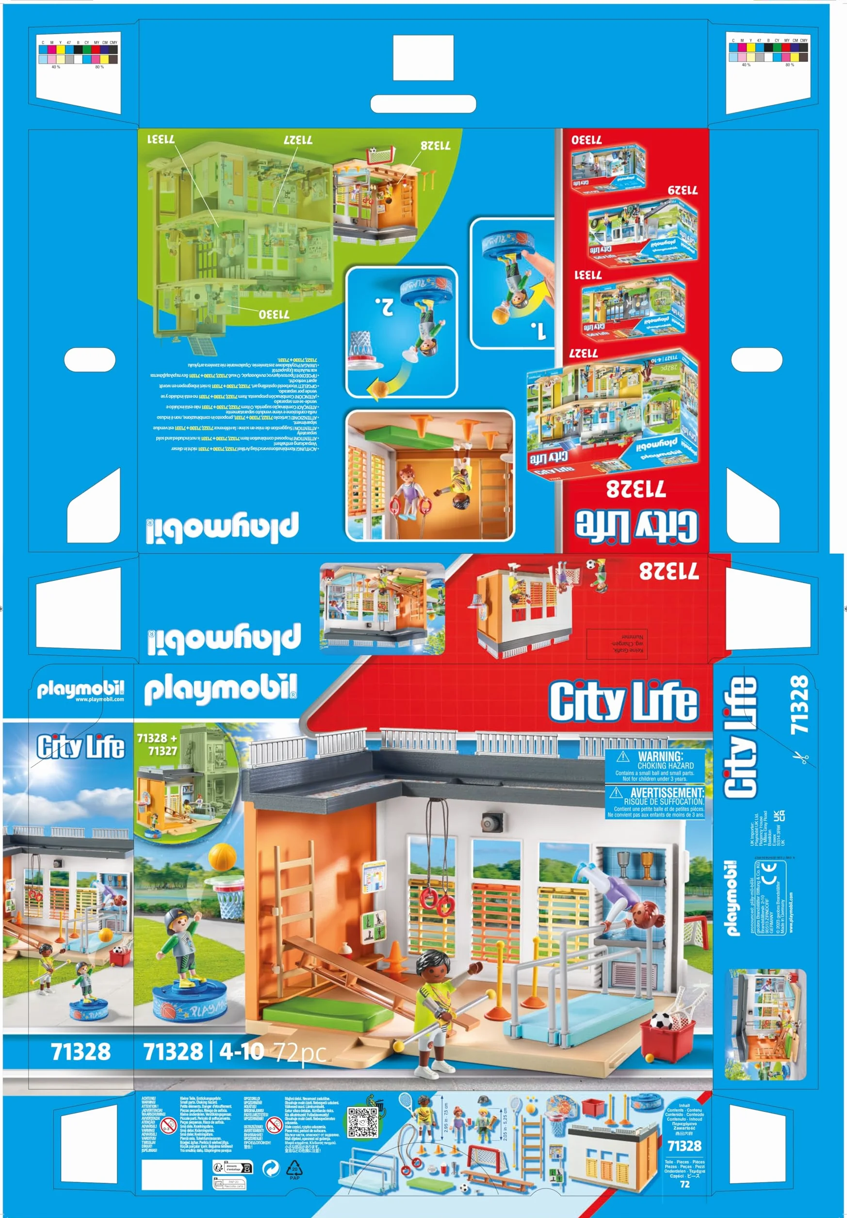 PLAYMOBIL City Life 71328 Rozbudowa "Hala sportowa" z obręczą do koszykówki, słupkami do slalomu, bramką do piłki nożnej, akcesoriami do tenisa i nie tylko, zabawki dla dzieci w wieku, od 4 lat