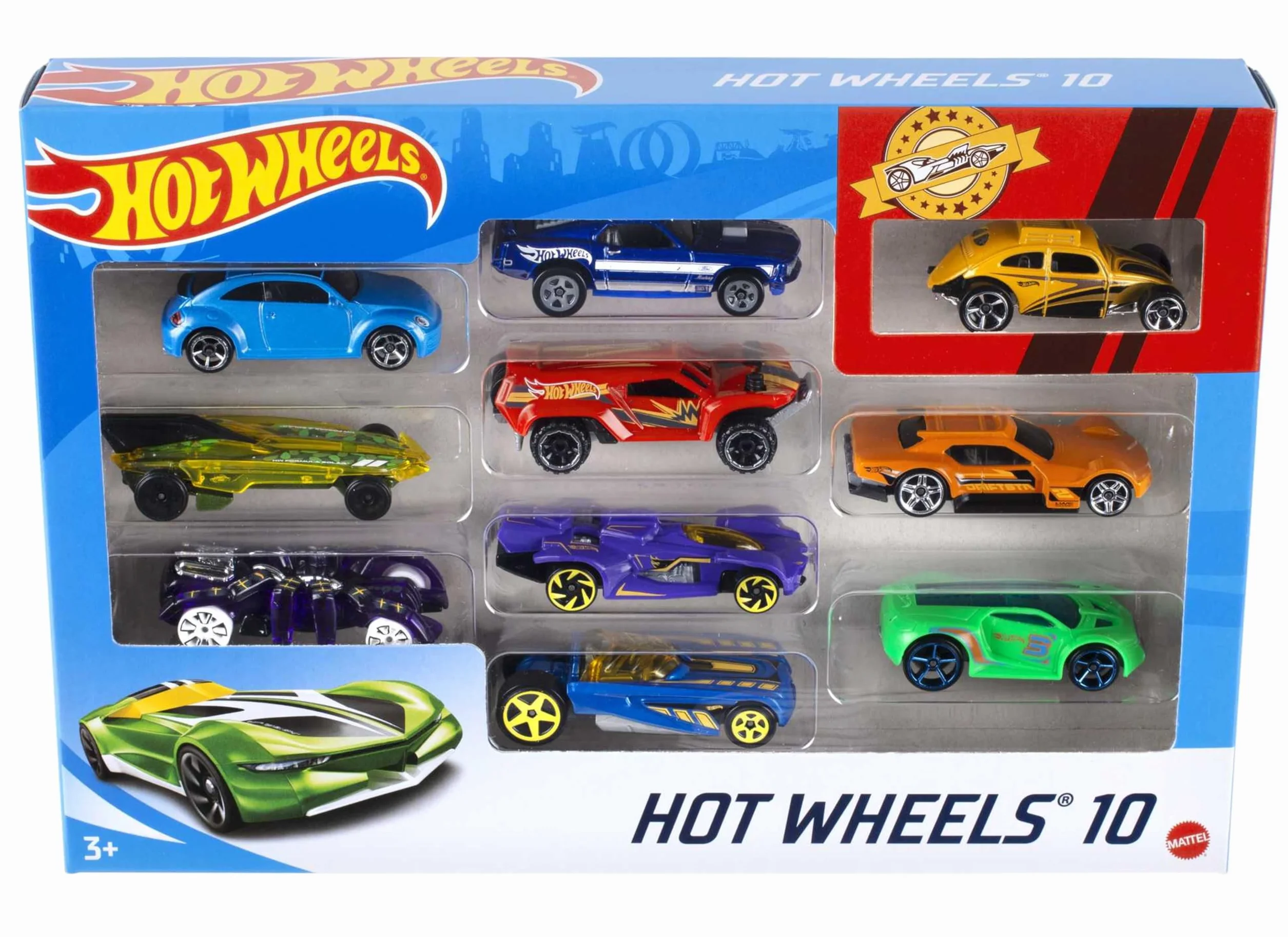 Hot Wheels - Zestaw 10 zabawkowych ciężarówek i samochodów w skali 1:64 dla dzieci i kolekcjonerów, style mogą się różnić, 54886