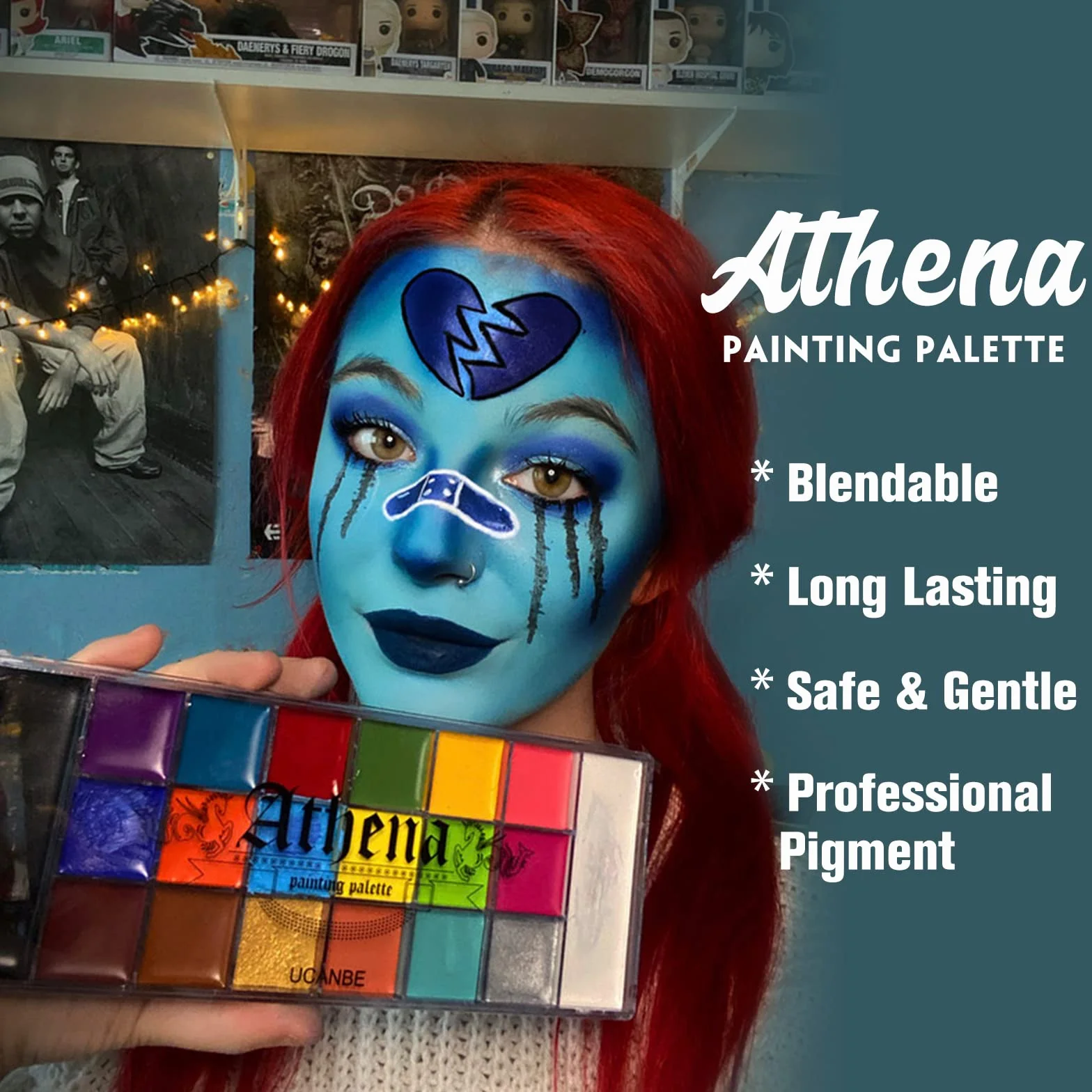 UCANBE Athena Face Paint 20 kolorów z 24 szablonami i 2 pędzlami, athena Face Paint wysokie odwzorowanie kolorów, farba do twarzy na Halloween, do makijażu teatralnego, malowania brzucha, makijażu na