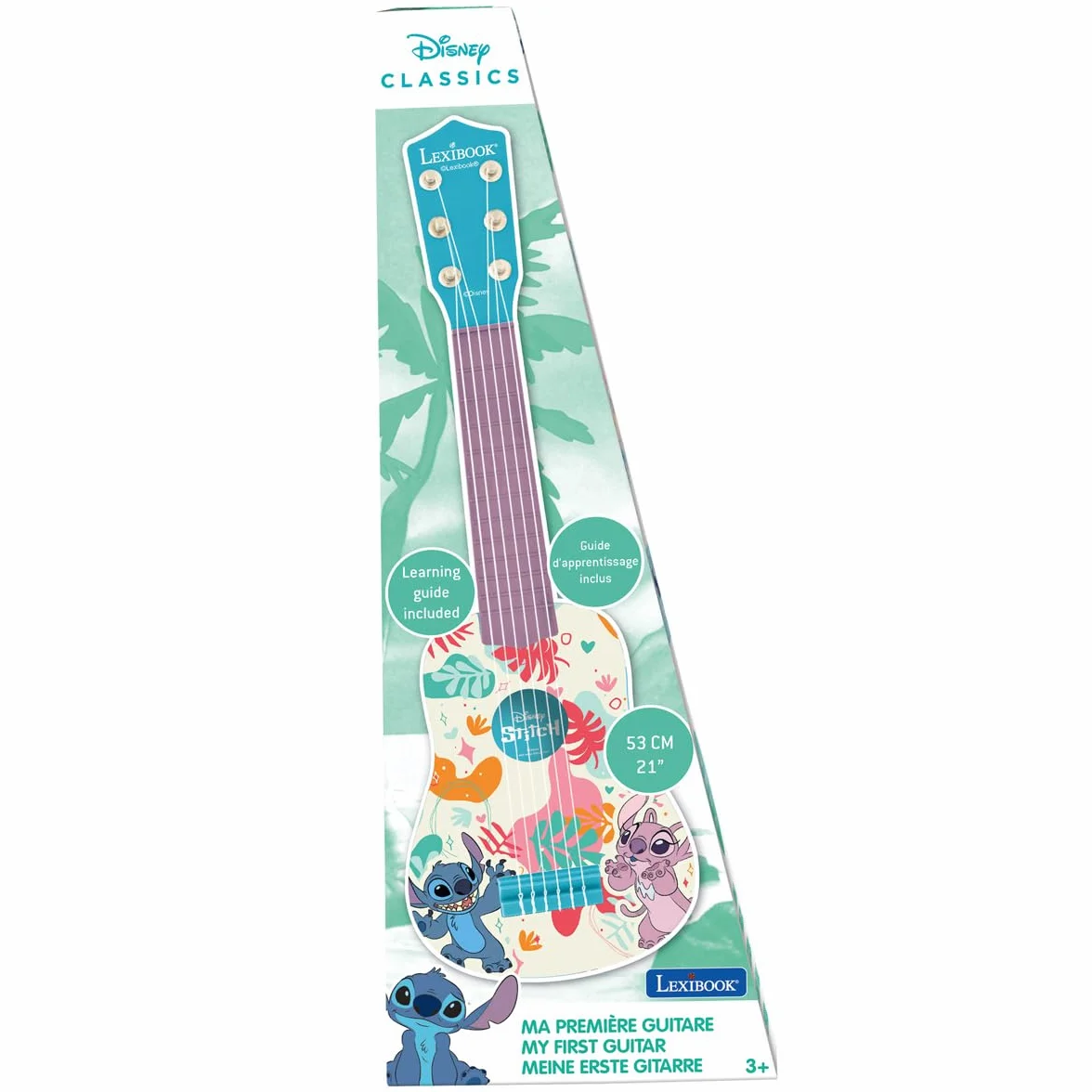Lexibook, Disney Stitch, Moja Gitara dla Dzieci, 6 Nylonowych Strun, 53 cm, Dołączony Przewodnik, Niebieska, K200D
