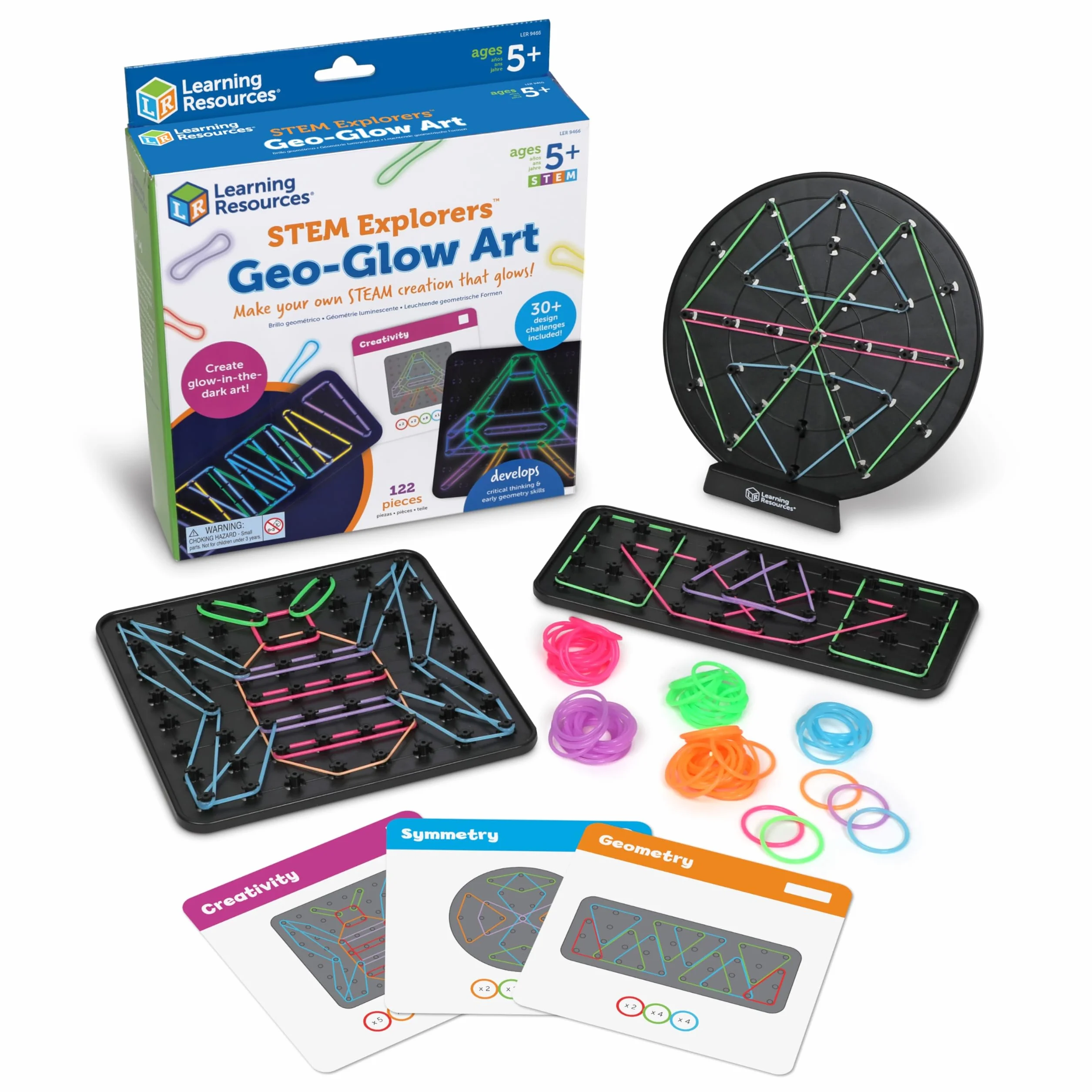 Learning Resources GEO Glow Boards – Świecące Geobordy STEM, Budowanie i Kształty 5+ Lat