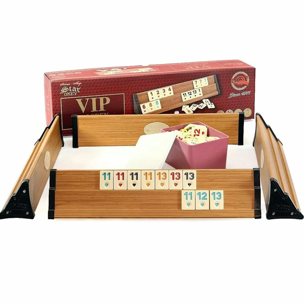 Star Oyun Aletleri Profesjonalny zestaw Rummikub VIP z drewna. Ahsap Okey Takimi, zestaw rummy z kamieniami melaminy, drewno (jasnobrązowy)