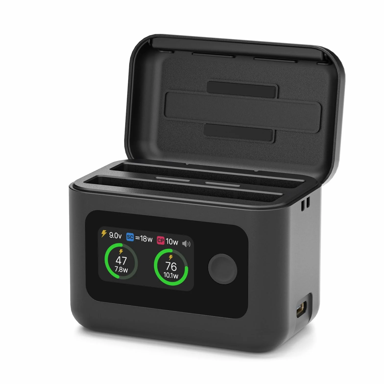 SYMIK Szybka ładowarka do Insta 360 X5, dwukanałowa obudowa do szybkiego ładowania 27 W z wyświetlaczem LCD, inteligentny dwukierunkowy hub ładowarki do baterii Insta 360 X5