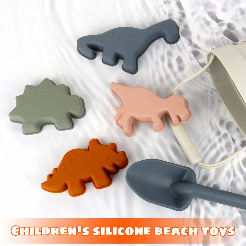 Mineup Zestaw 6 zabawek do piasku z silikonu, piaskownica, plaża dla dzieci, zabawka plażowa z wiadrem, szufelką i foremkami, zabawka do piasku, dla chłopców i dziewczynek, dla dzieci w wieku od 2, 3